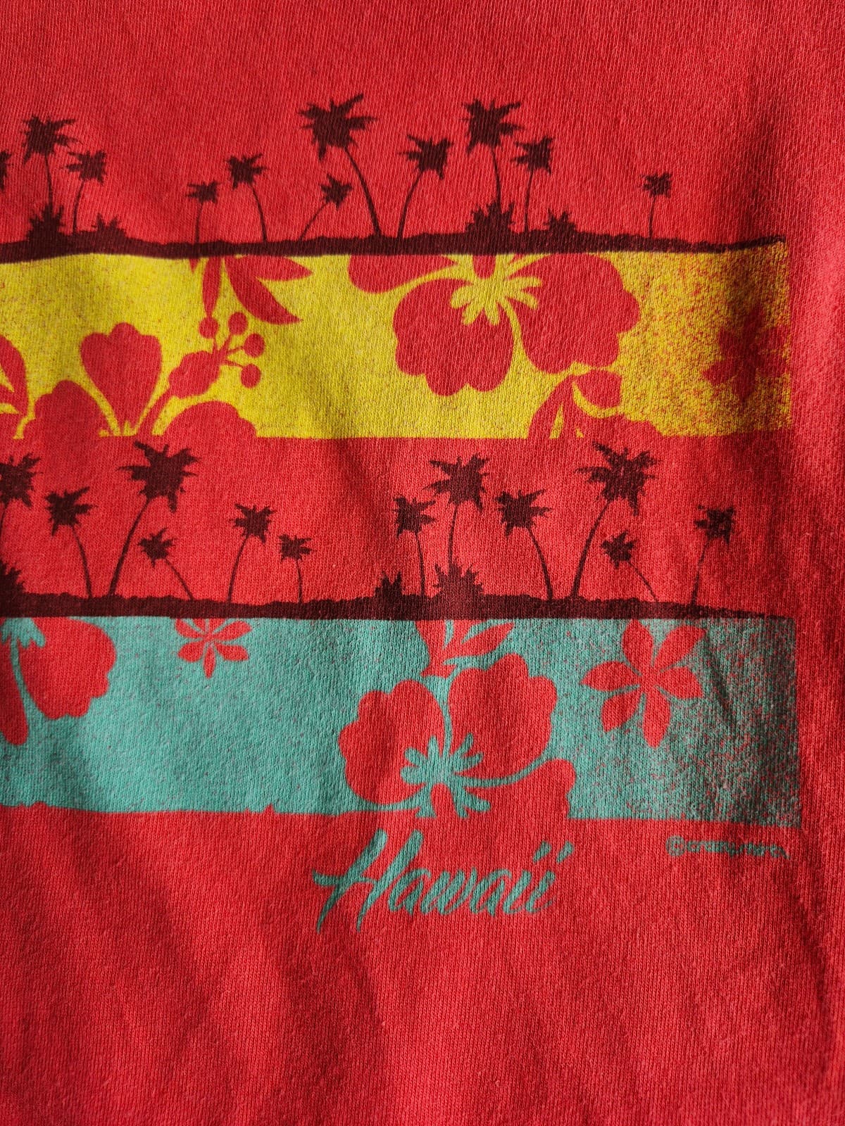 Crazy Shirts Hawaii Hibiscus Palm T-Shirt Short Sleeve Cotton Orange-Red Size L - Thumbnail 7