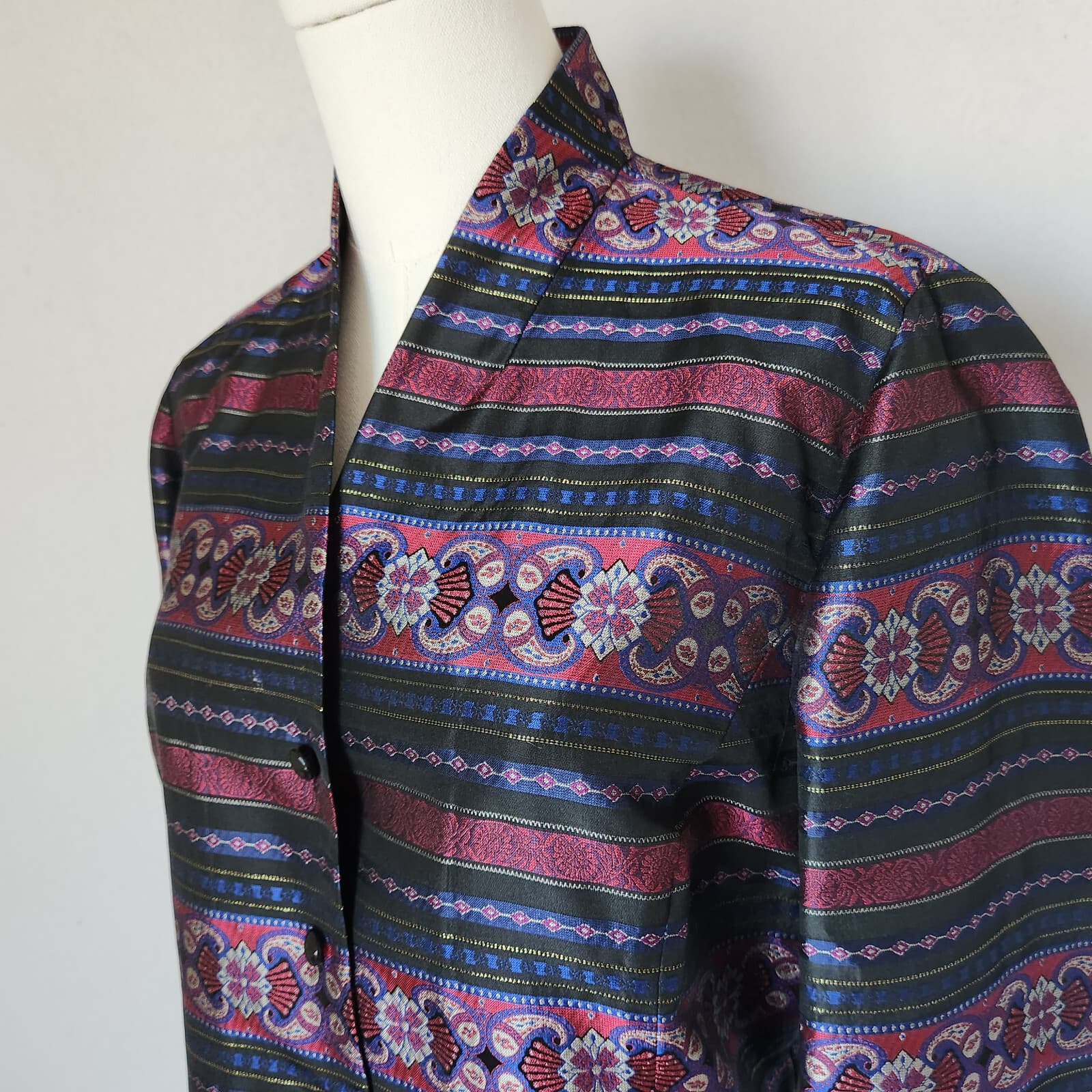 Vintage Talbots Silk Jacquard Tribal Lightweight Jacket Metallic Multicolor 10 - Thumbnail 4