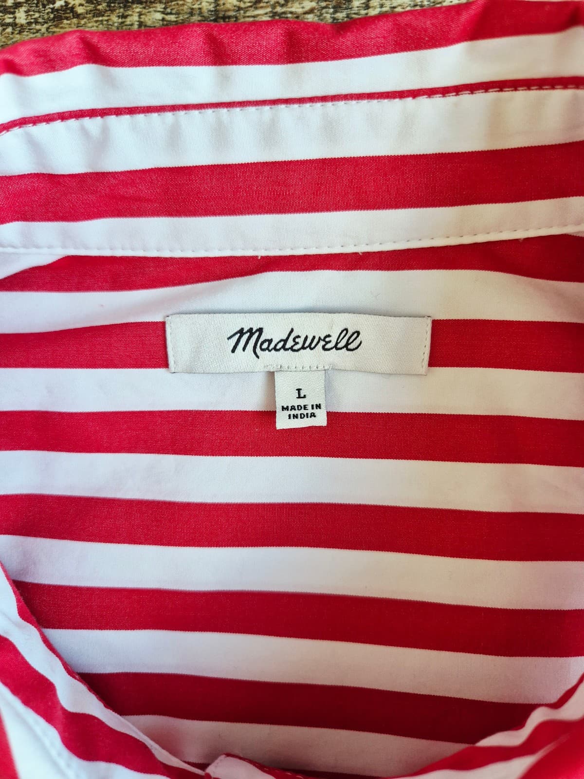 Madewell Straight Hem Boxy Shirt Long Sleeve Cotton Red White Stripe Women's L - Thumbnail 12