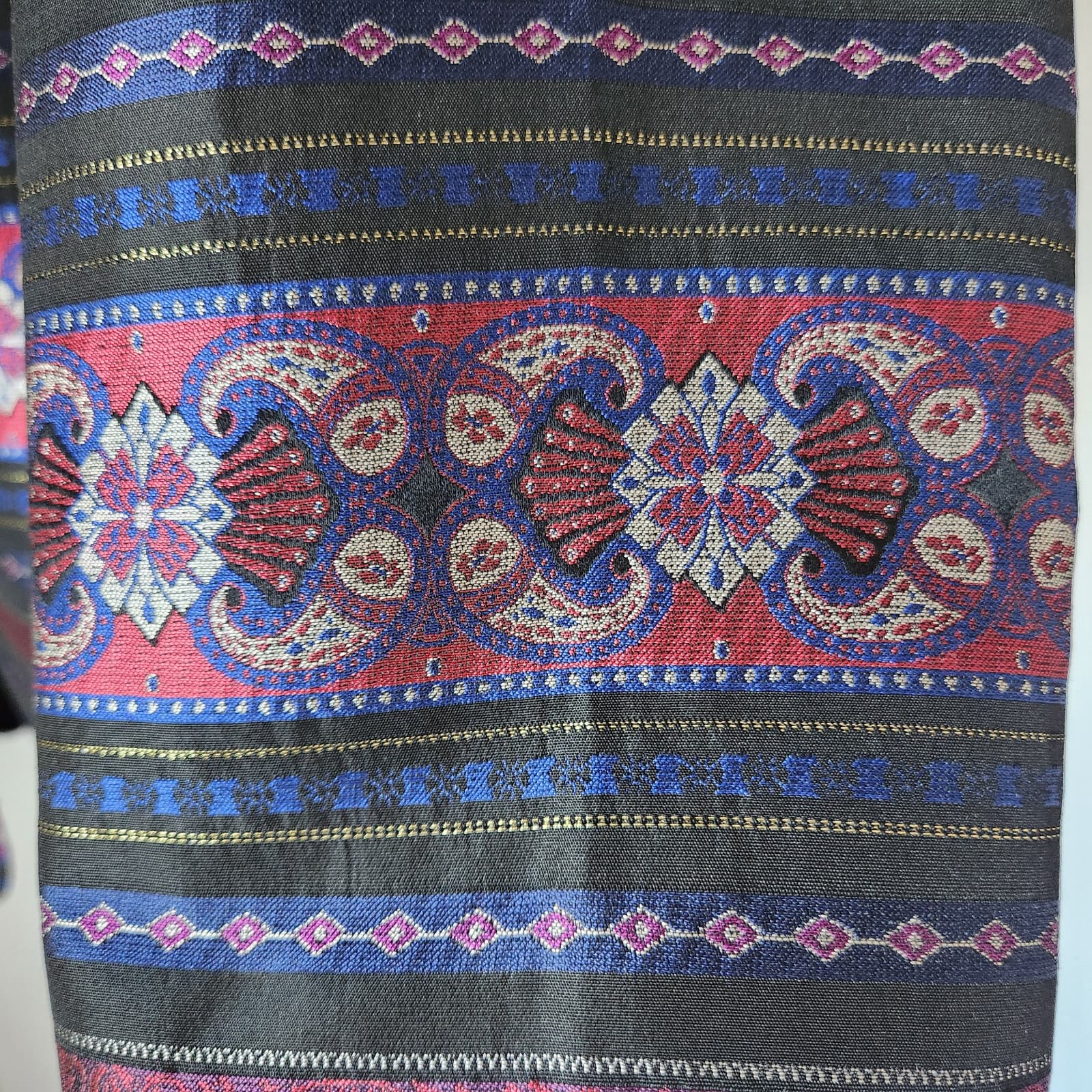 Vintage Talbots Silk Jacquard Tribal Lightweight Jacket Metallic Multicolor 10 - Thumbnail 3