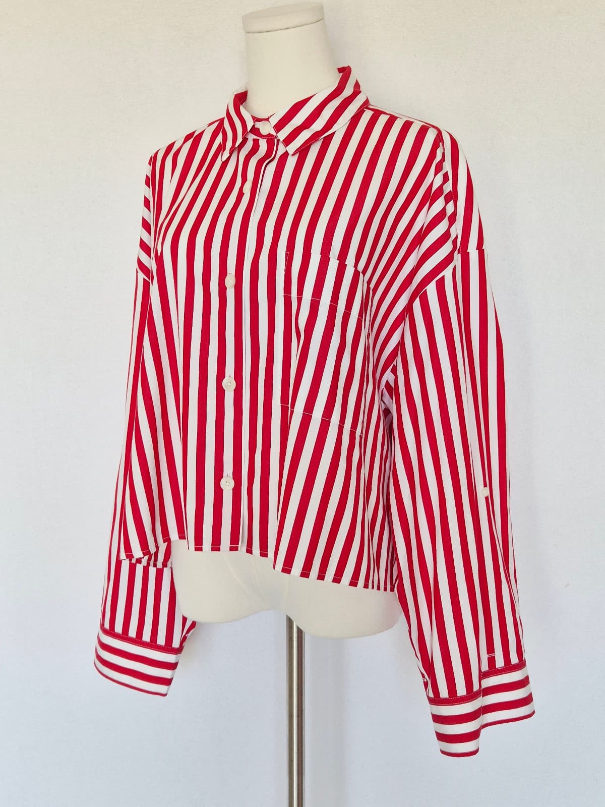 Madewell Straight Hem Boxy Shirt Long Sleeve Cotton Red White Stripe Women's L - Thumbnail 5