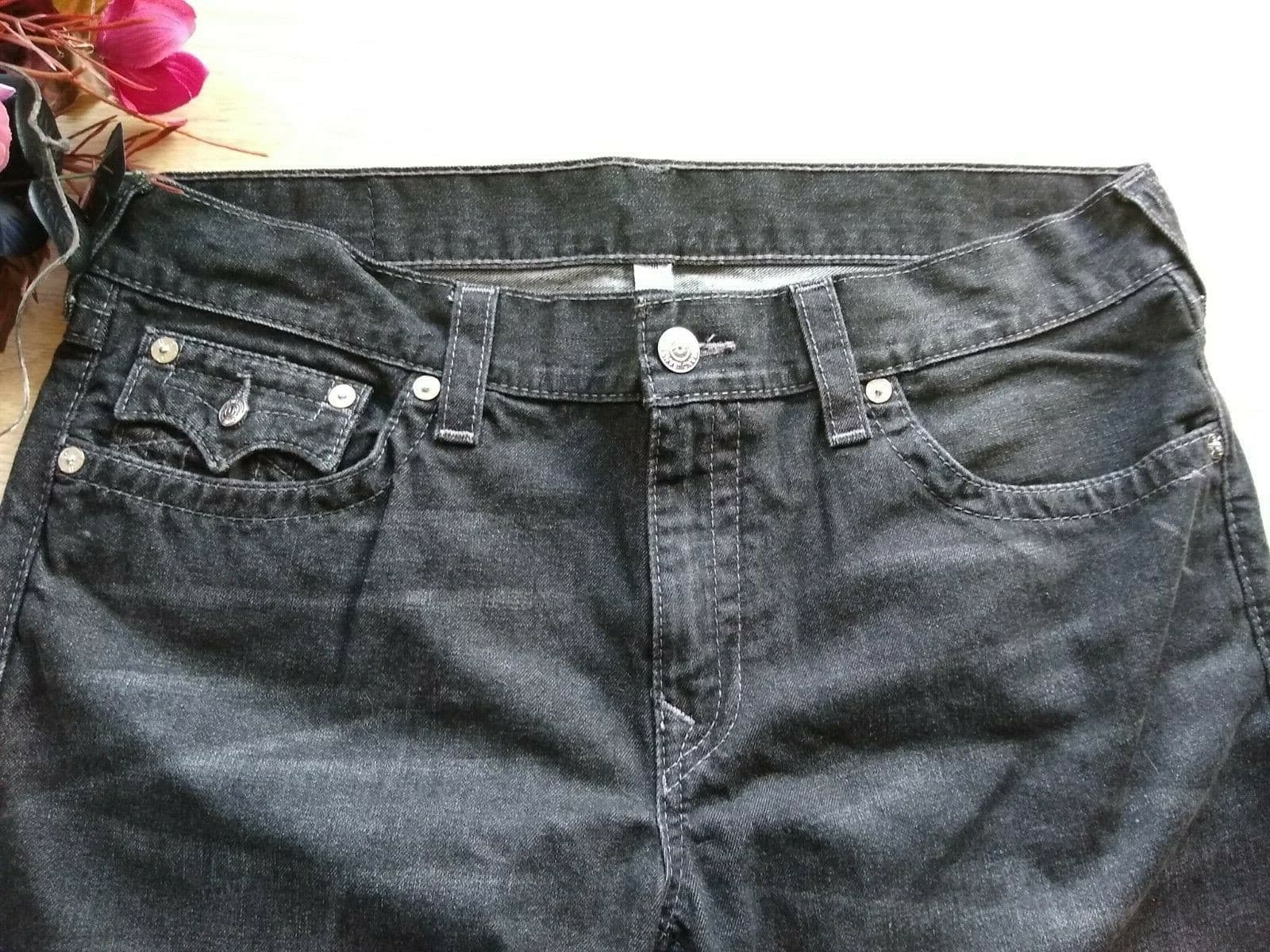 True Religion Men 100%Cotton Black Jeans Straight Leg Sz.38 Mede in Mexico - Thumbnail 3