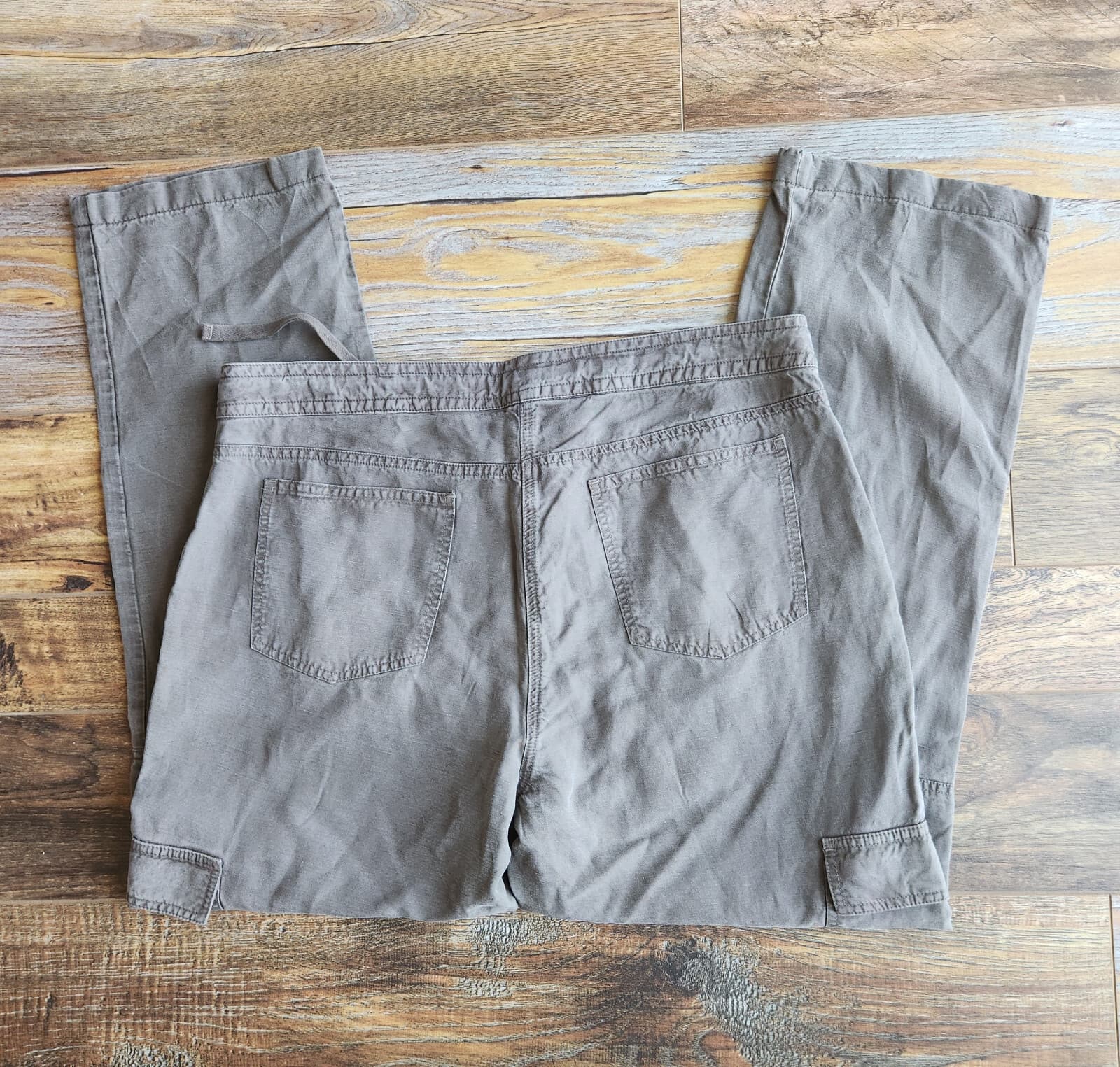 EILEEN FISHER Linen Blend Cargo Utility Ankle Pants Zip Drawstring Grey Women 12 - Thumbnail 6