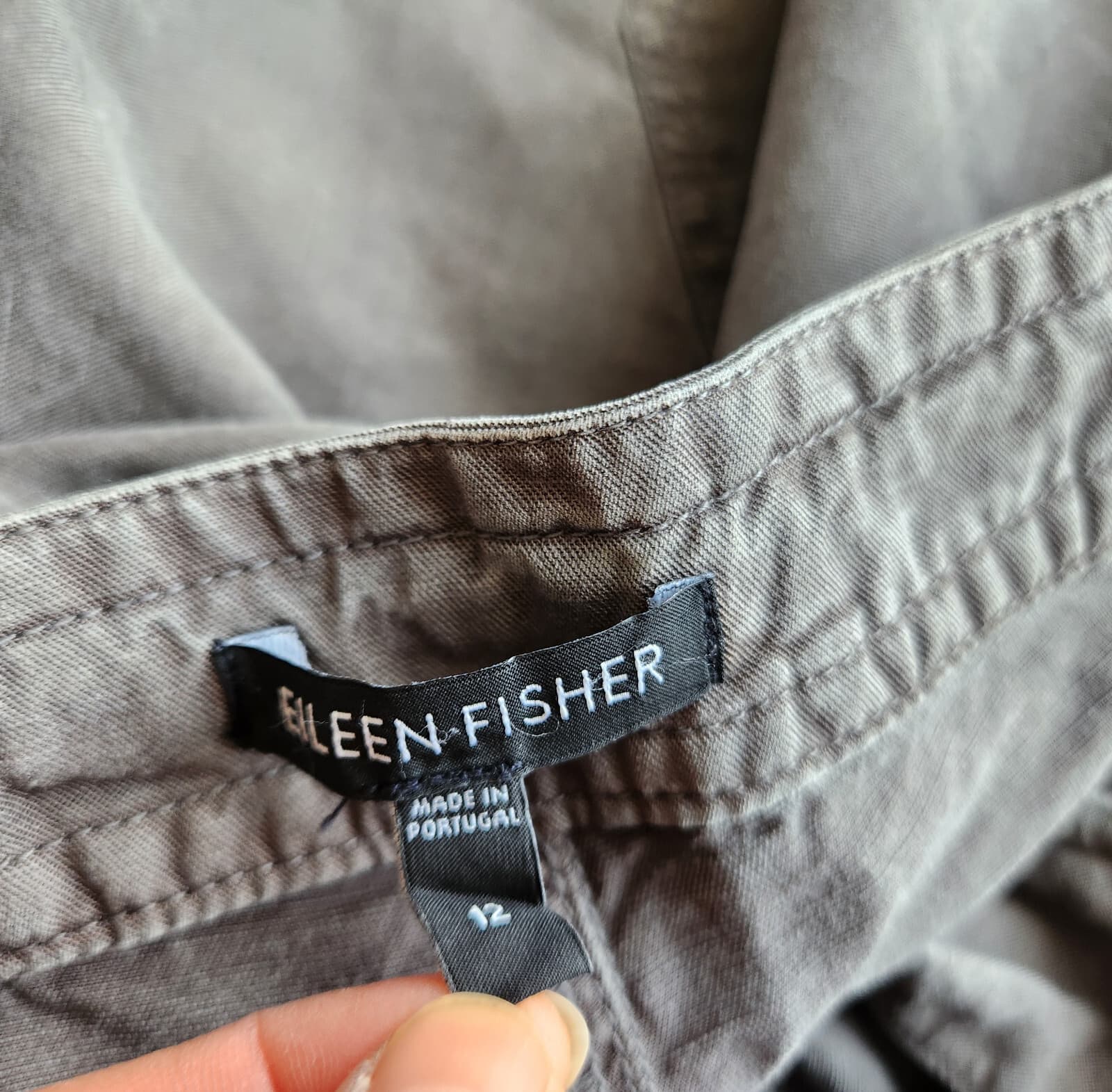 EILEEN FISHER Linen Blend Cargo Utility Ankle Pants Zip Drawstring Grey Women 12 - Thumbnail 7