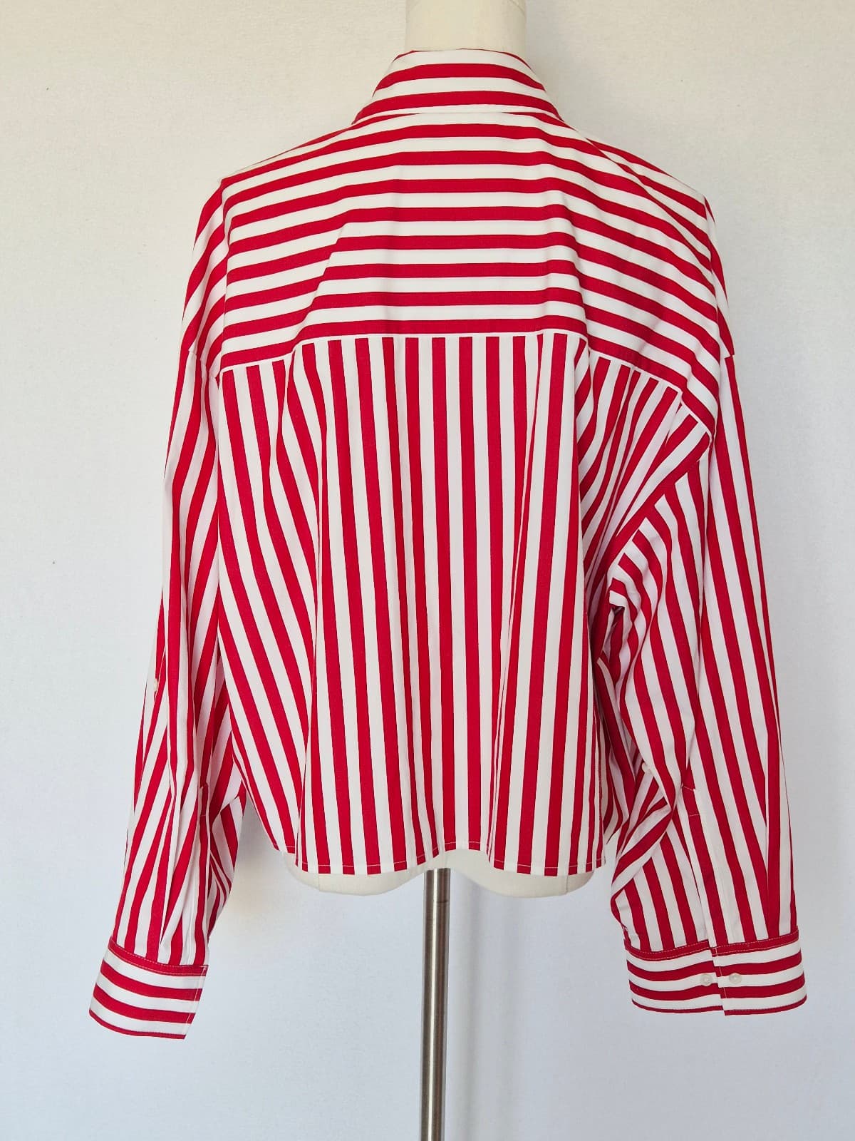 Madewell Straight Hem Boxy Shirt Long Sleeve Cotton Red White Stripe Women's L - Thumbnail 7
