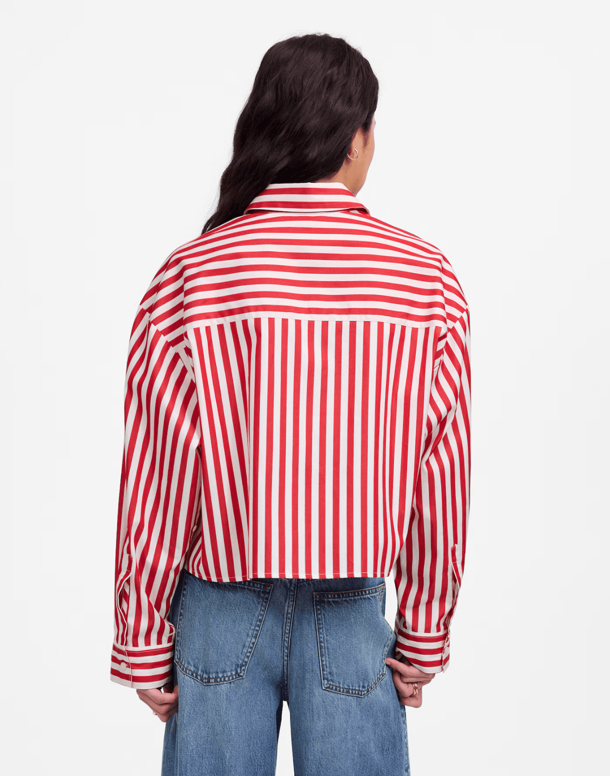 Madewell Straight Hem Boxy Shirt Long Sleeve Cotton Red White Stripe Women's L - Thumbnail 8