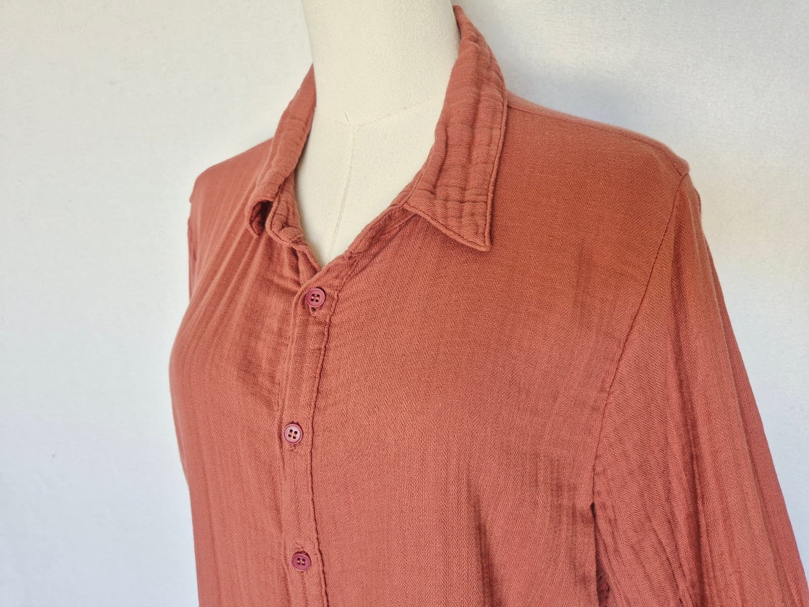 CP Shades Gauze Crinkle Button-Up Tunic Shirt Long Sleeve Dusty Rose Women's S - Thumbnail 5