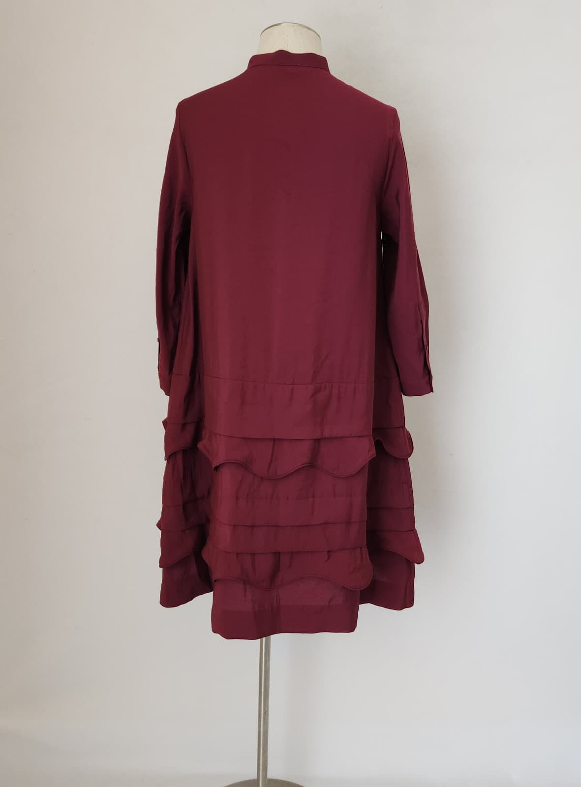 COS $125 Scalloped Trim Layered Ruffle Mini Dress Long Sleeve Pocket Red Sz.8 - Thumbnail 6
