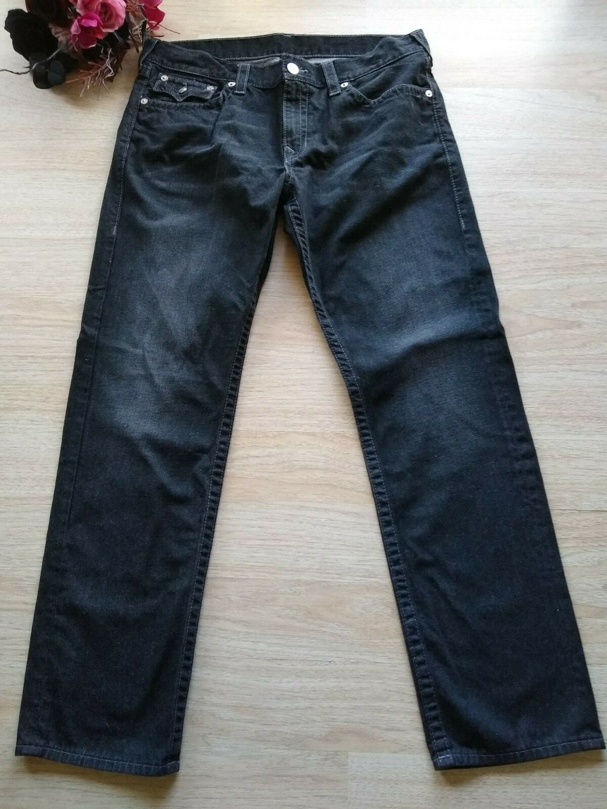 True Religion Men 100%Cotton Black Jeans Straight Leg Sz.38 Mede in Mexico - Thumbnail 2