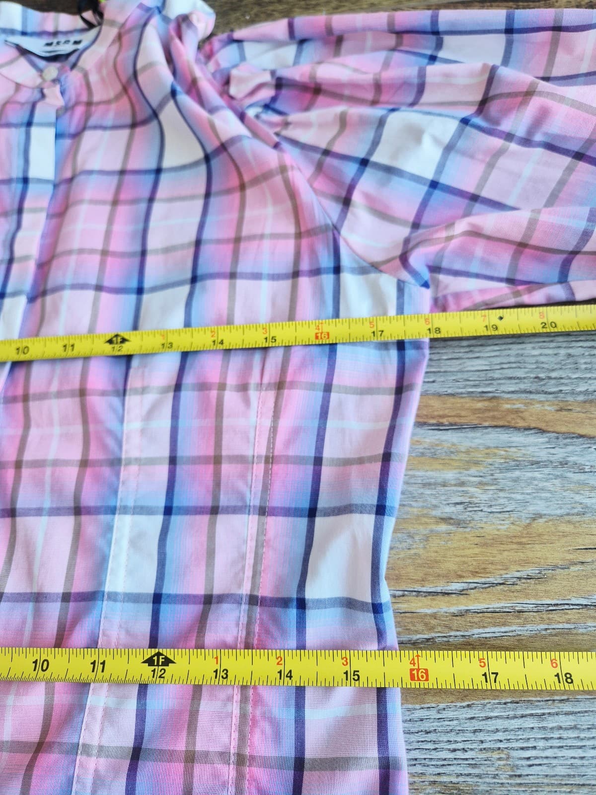 NEW MSGM Milano Made in Italy Camicia Shirt Slim-Fit Band Collar Pink Plaid EU40 - Thumbnail 12