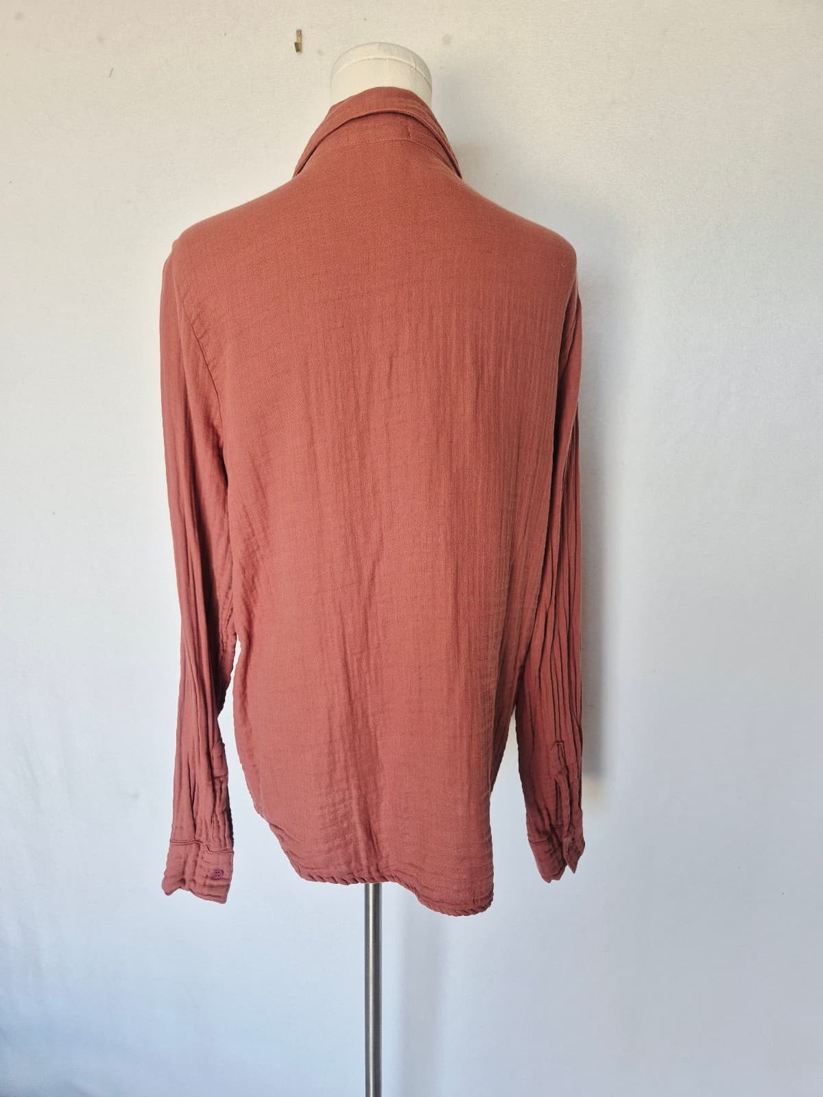 CP Shades Gauze Crinkle Button-Up Tunic Shirt Long Sleeve Dusty Rose Women's S - Thumbnail 6
