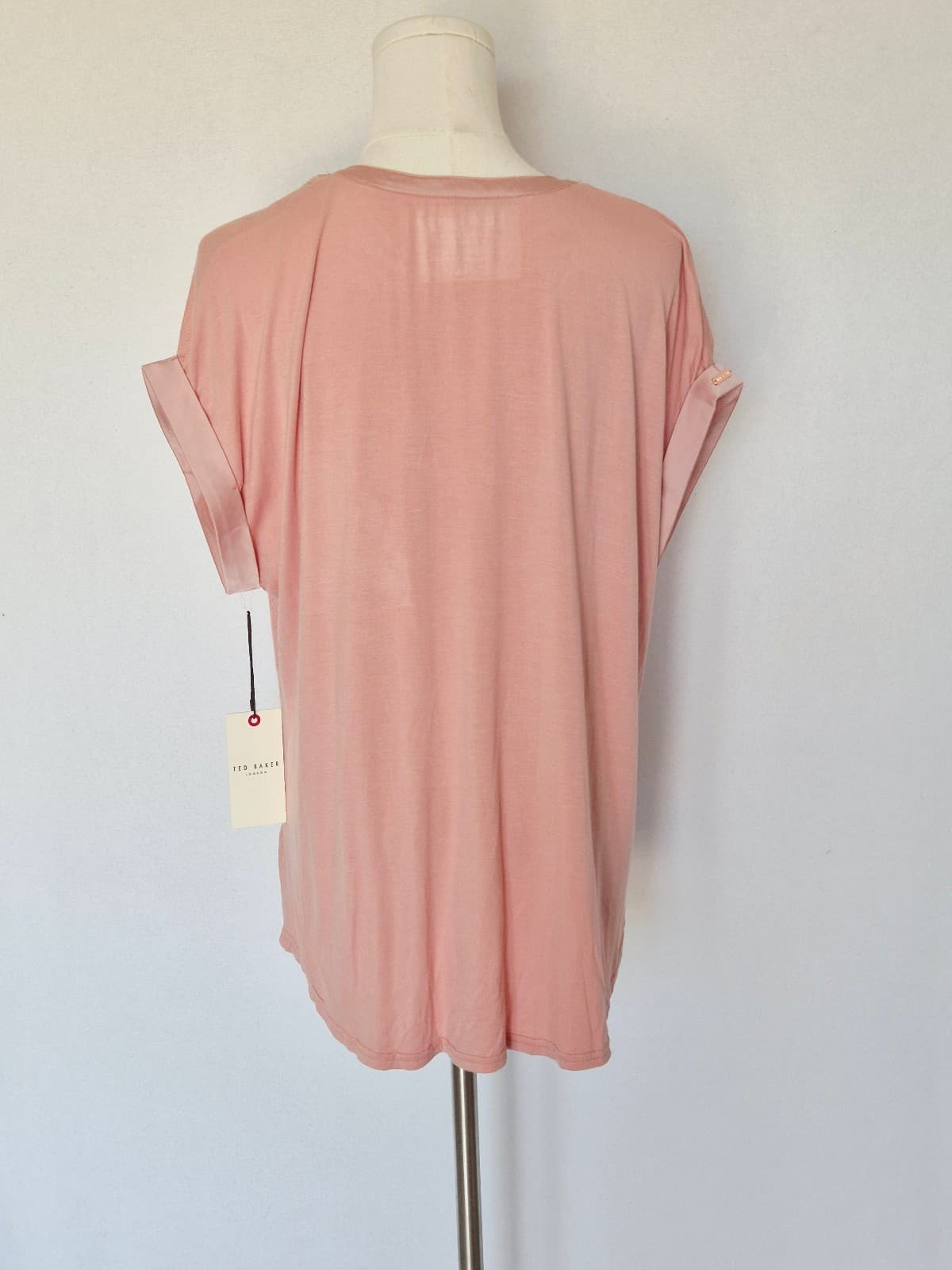 NEW TED BAKER Single Jersey Blouse 1/2 Button Cap Sleeve Mellow Rose Women's XL - Thumbnail 4