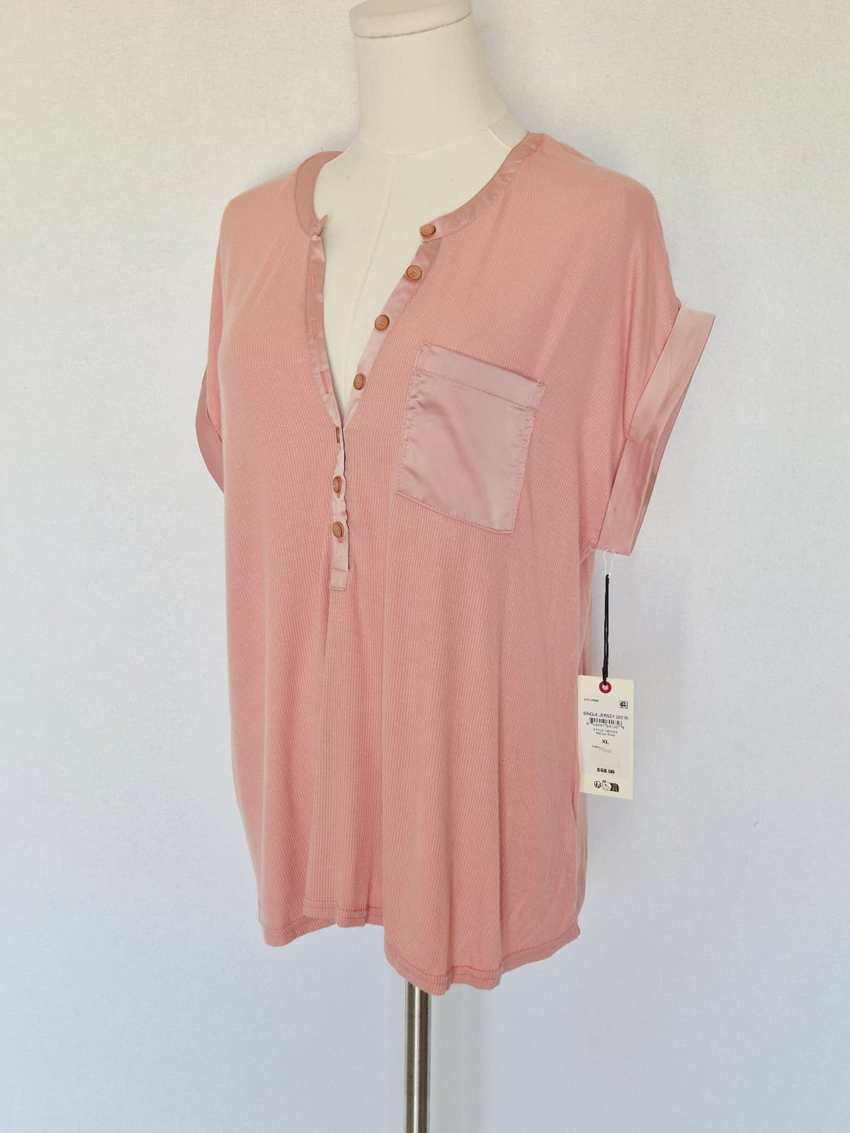 NEW TED BAKER Single Jersey Blouse 1/2 Button Cap Sleeve Mellow Rose Women's XL - Thumbnail 2
