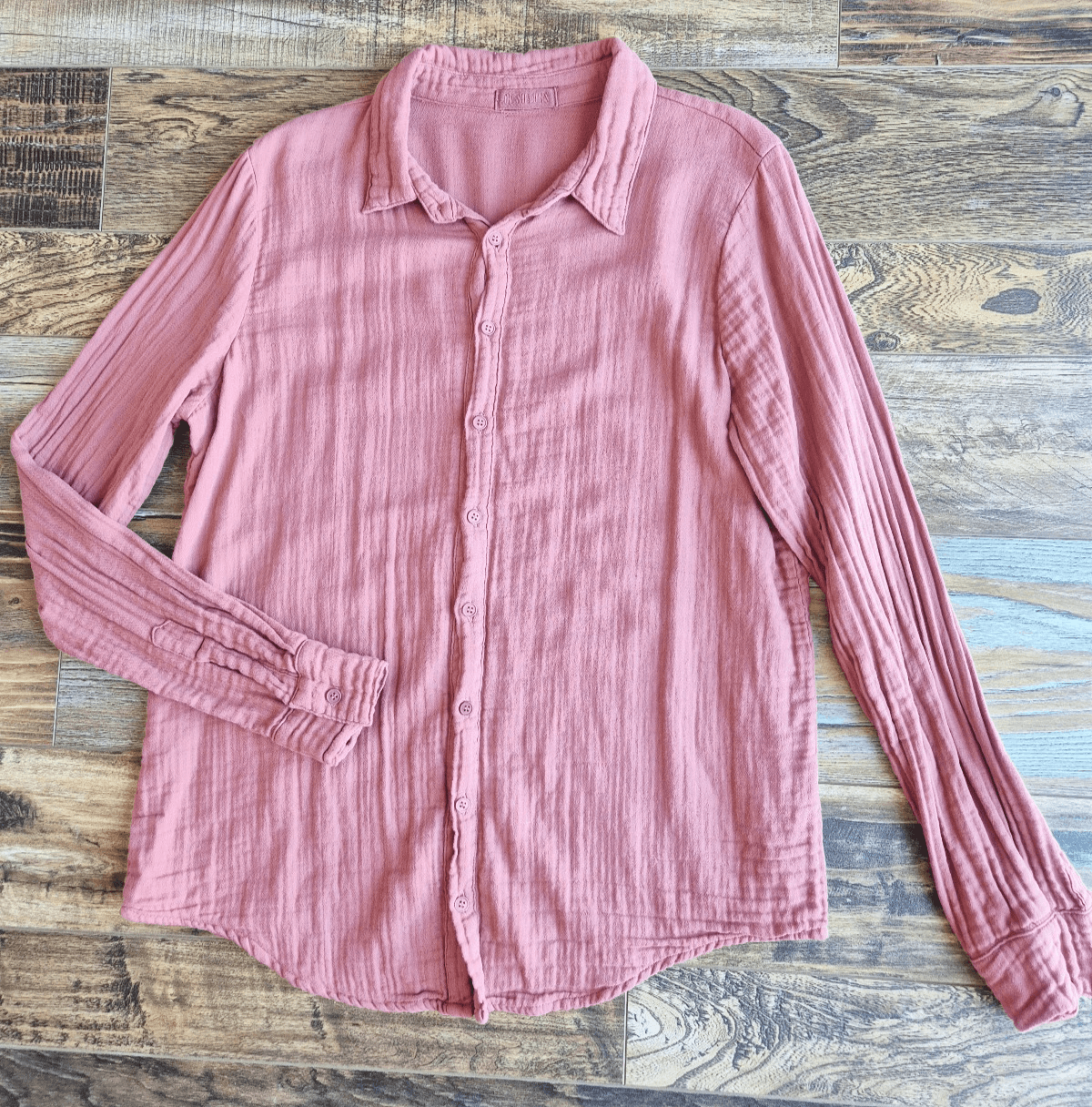 CP Shades Gauze Crinkle Button-Up Tunic Shirt Long Sleeve Dusty Rose Women's S - Thumbnail 2