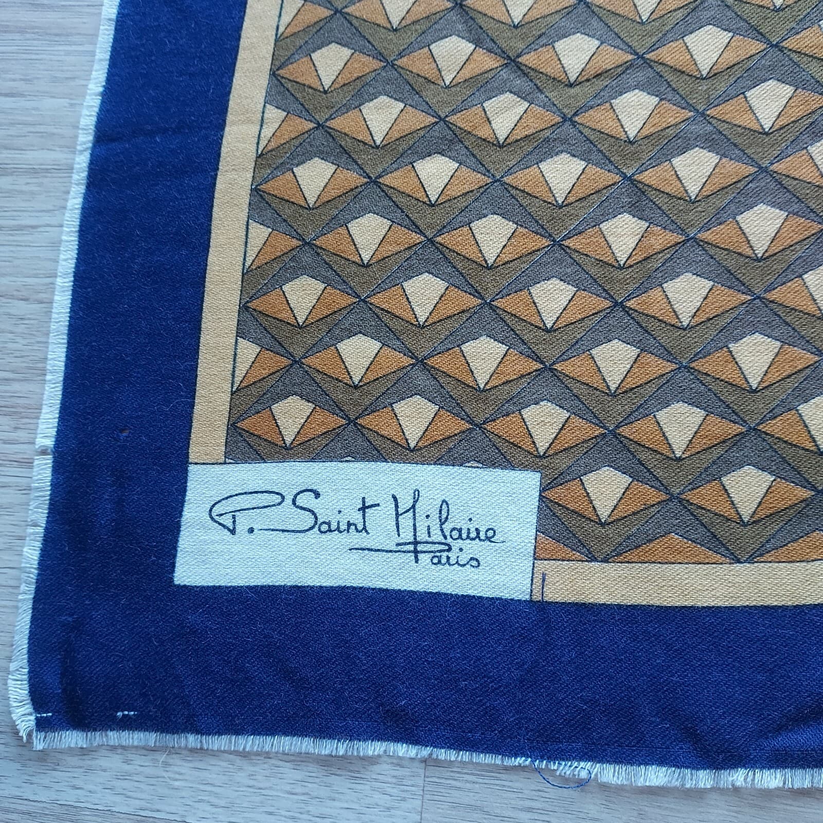 VINTAGE P. Saint Hilaire Paris Scarf Geo-Printed Orange Blue Square 29" x 29" - Thumbnail 3