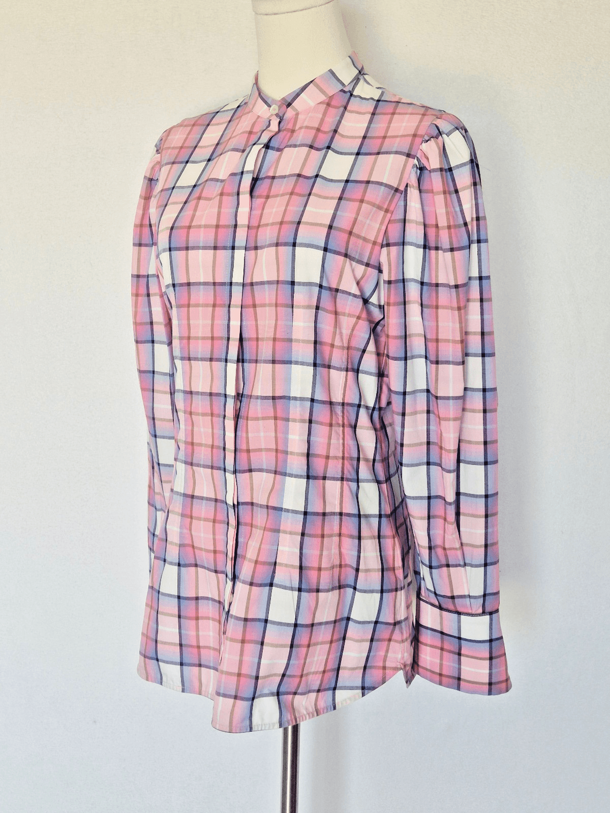 NEW MSGM Milano Made in Italy Camicia Shirt Slim-Fit Band Collar Pink Plaid EU40 - Thumbnail 2