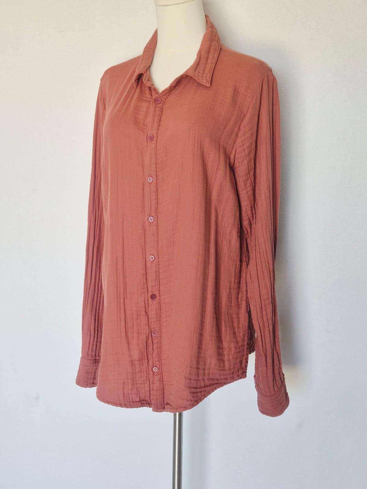 CP Shades Gauze Crinkle Button-Up Tunic Shirt Long Sleeve Dusty Rose Women's S - Thumbnail 3