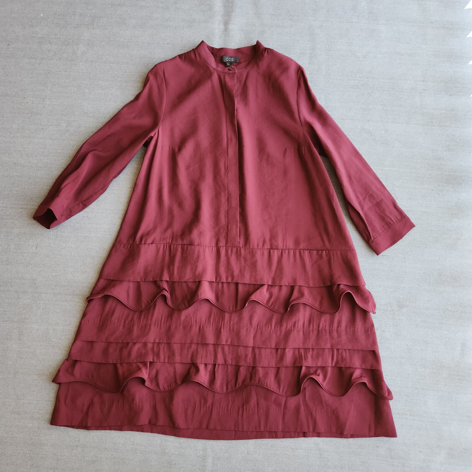 COS $125 Scalloped Trim Layered Ruffle Mini Dress Long Sleeve Pocket Red Sz.8 - Thumbnail 7