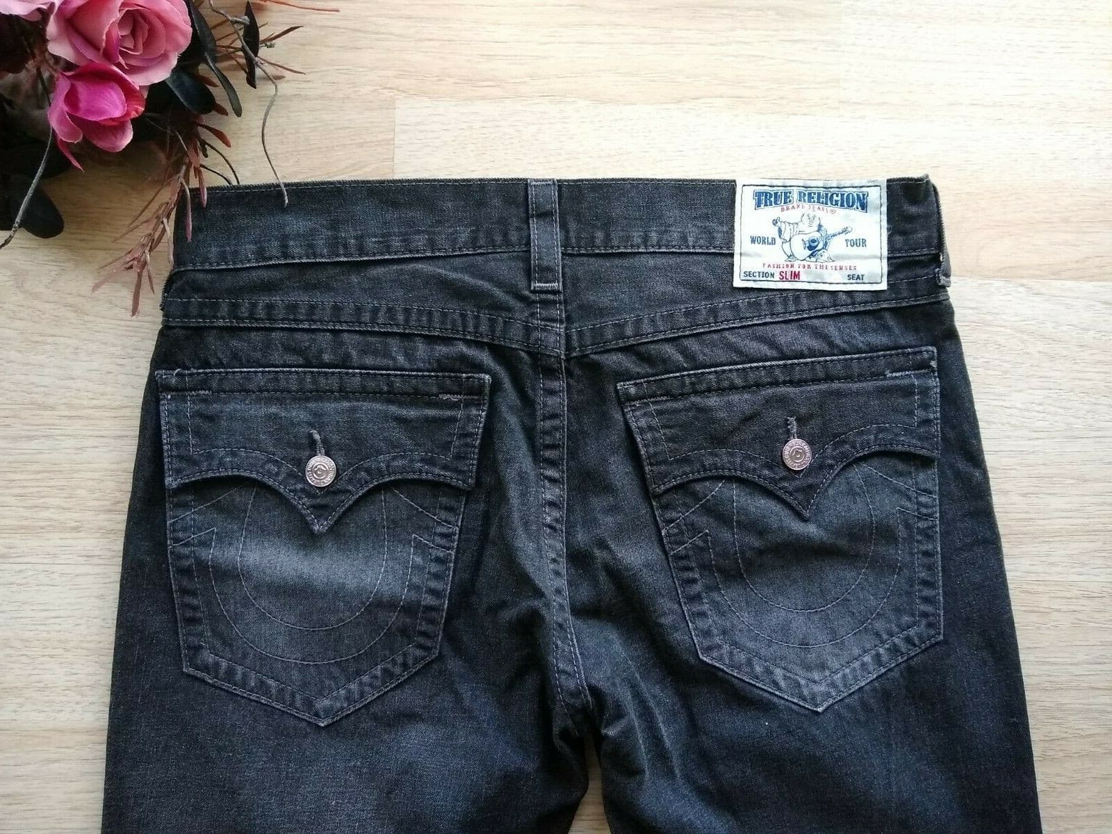 True Religion Men 100%Cotton Black Jeans Straight Leg Sz.38 Mede in Mexico - Thumbnail 4