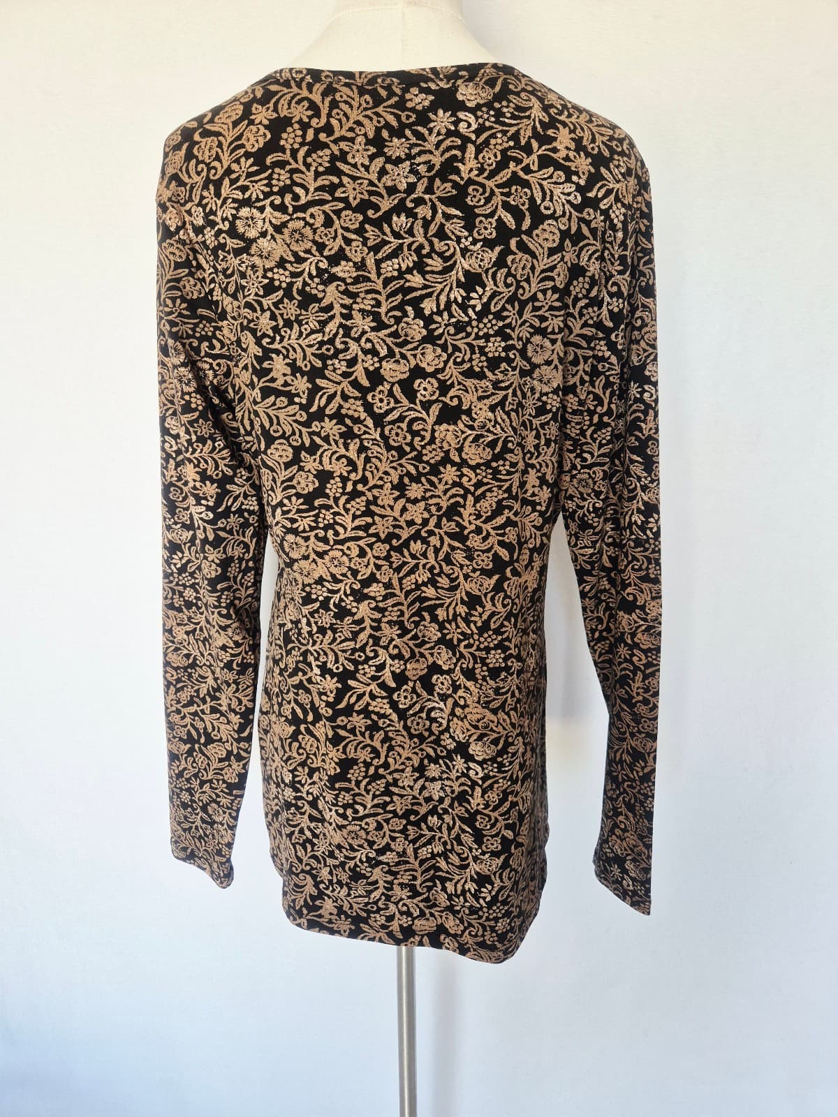 Peruvian Connection Floral Tunic Top Scoop Neck Long Sleeve Knit Brown Women's L - Thumbnail 5