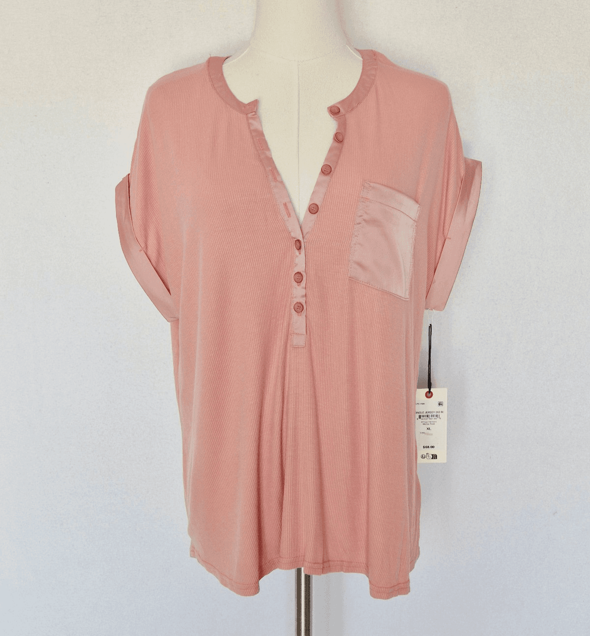 NEW TED BAKER Single Jersey Blouse 1/2 Button Cap Sleeve Mellow Rose Women's XL