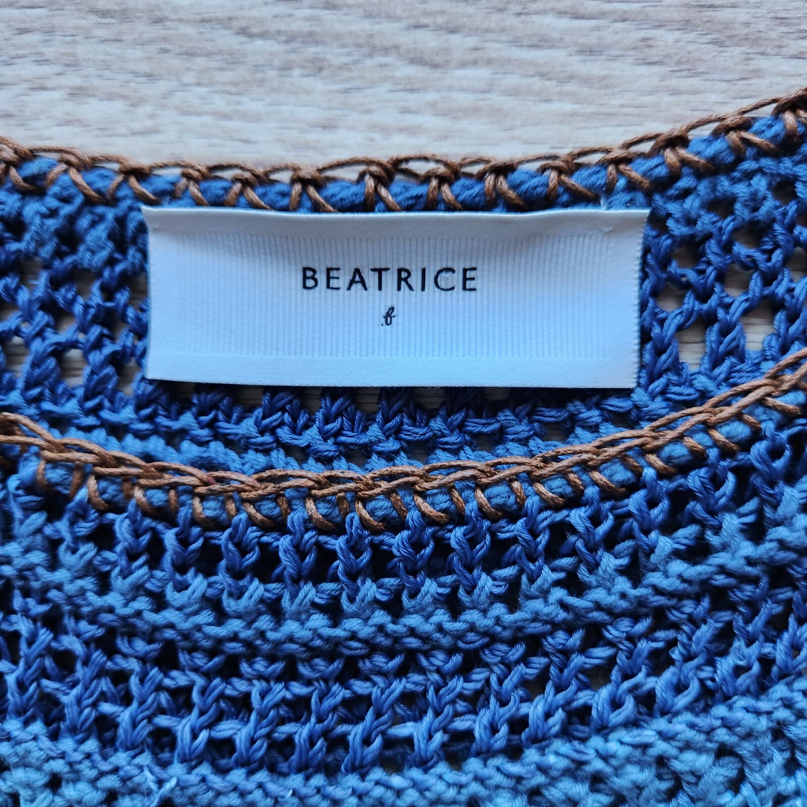 NWoT BEATRICE Made in Italy Crochet Sleeveless Top Cotton Blend Blue Stripe Sz.S - Thumbnail 8