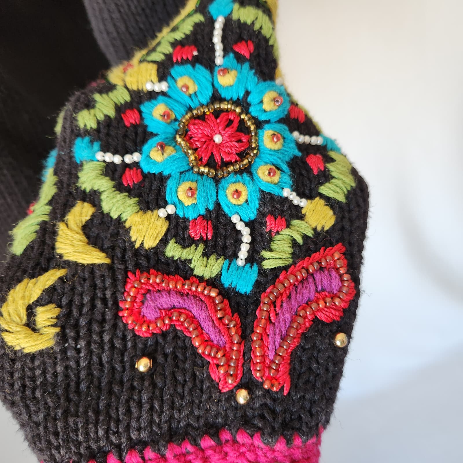 Vintage GANTOS Embroidered Beaded Cardigan Button Multicolor Ramie Blend Women M - Thumbnail 4