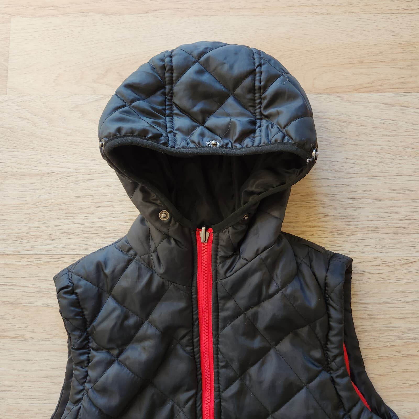 Diesel Boys Puffer Quited Hooded Vest Fleece Lining Zip-Up Pocket Black Sz.S/8 - Thumbnail 2