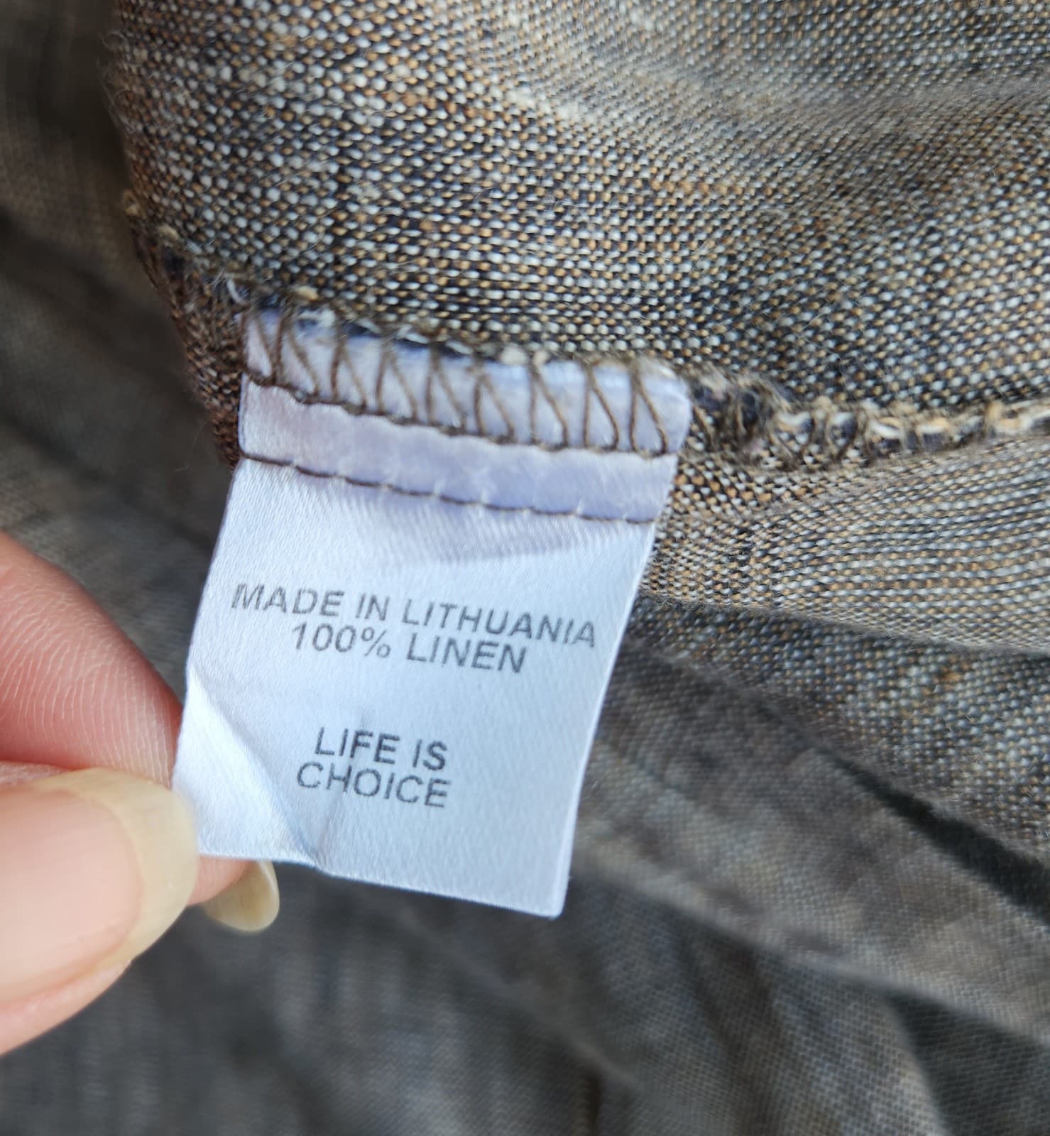 FLAX 100% Linen Lagenlook Seam Relax-Fit Cropped Pants Elastic Waist Brown Sz.L - Thumbnail 7