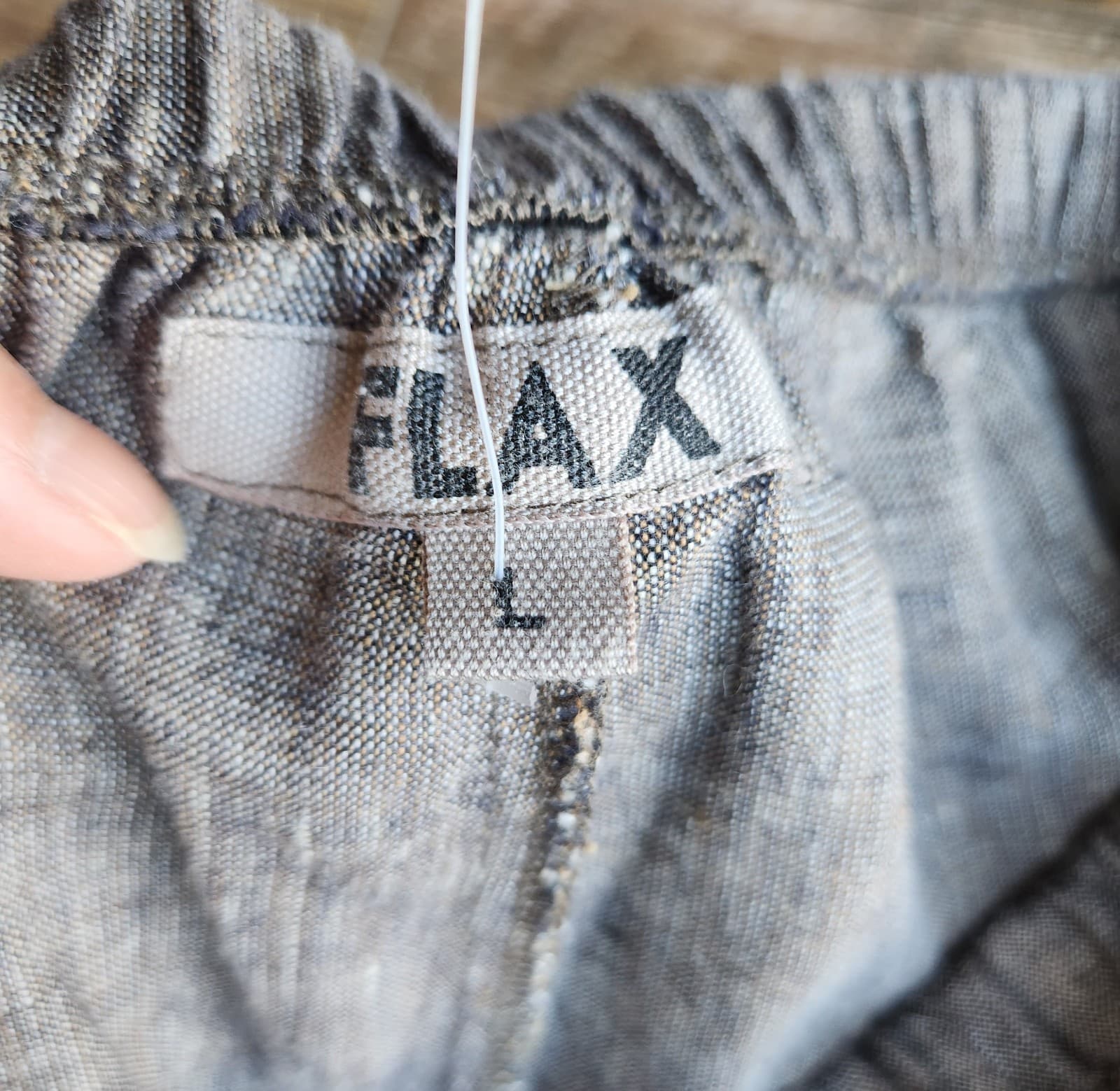FLAX 100% Linen Lagenlook Seam Relax-Fit Cropped Pants Elastic Waist Brown Sz.L - Thumbnail 6