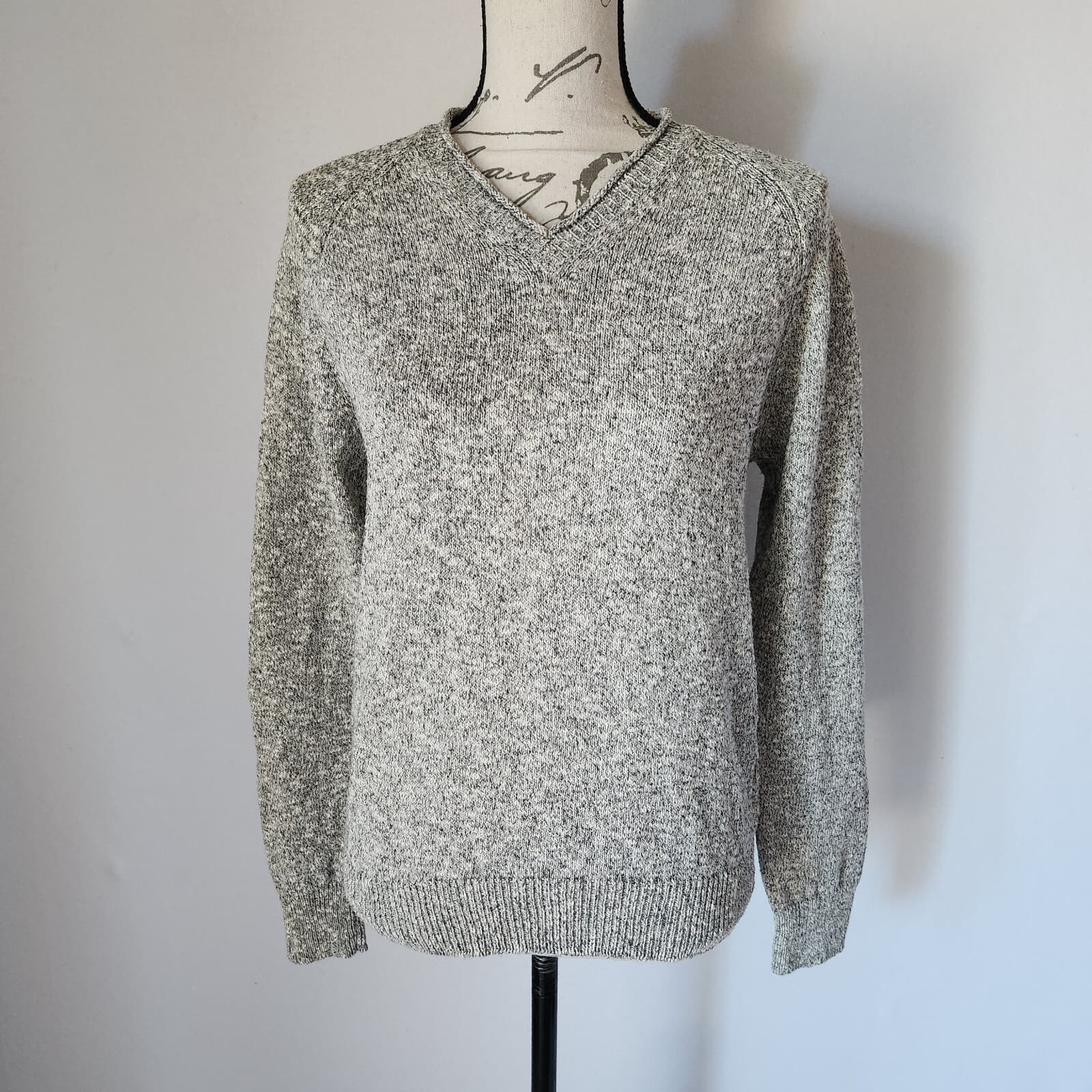 NWoT Gran Sasso Made in Italy V-Neck Sweater Pullover Cotton Linen Grey Sz.48