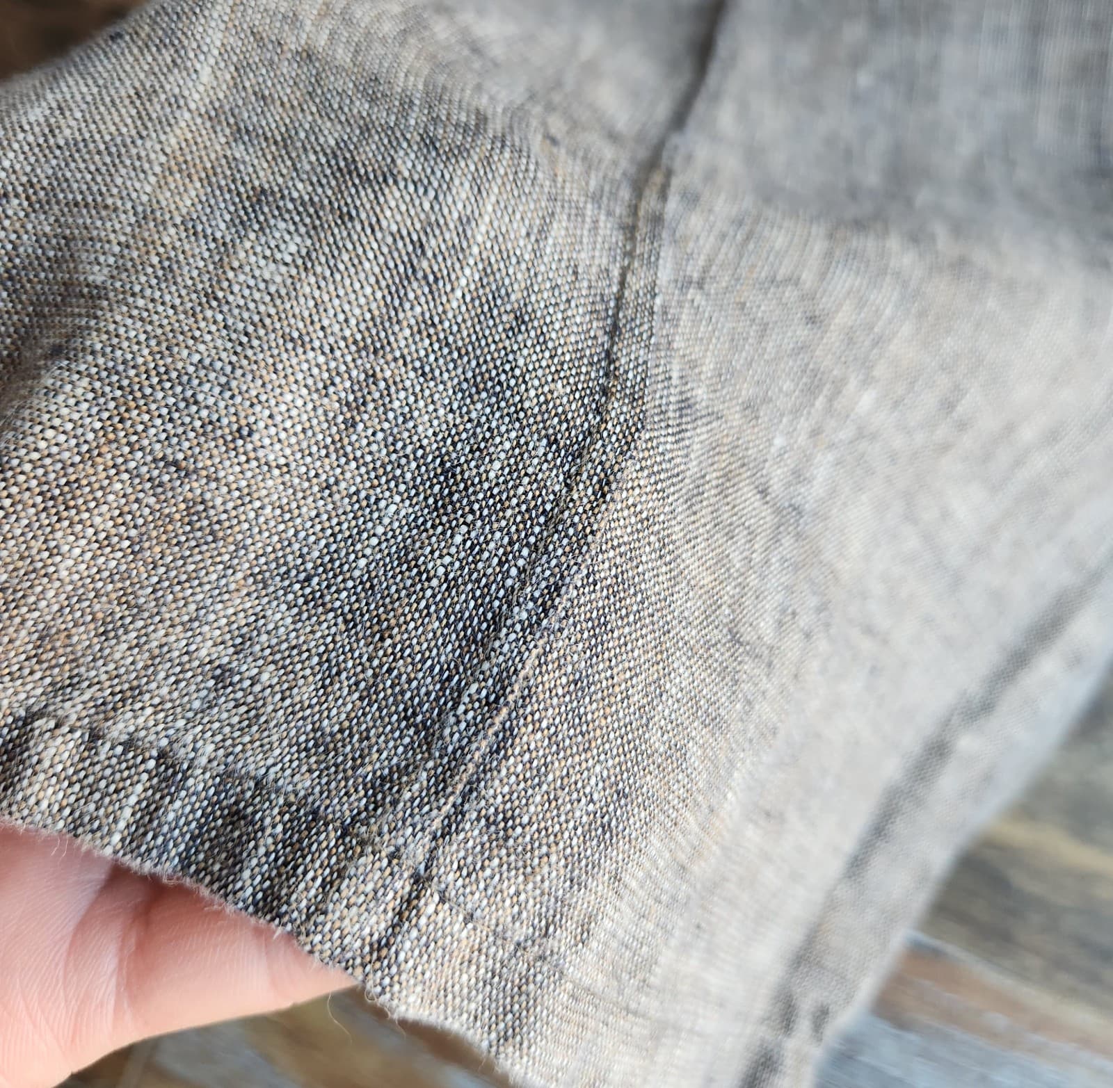 FLAX 100% Linen Lagenlook Seam Relax-Fit Cropped Pants Elastic Waist Brown Sz.L - Thumbnail 3