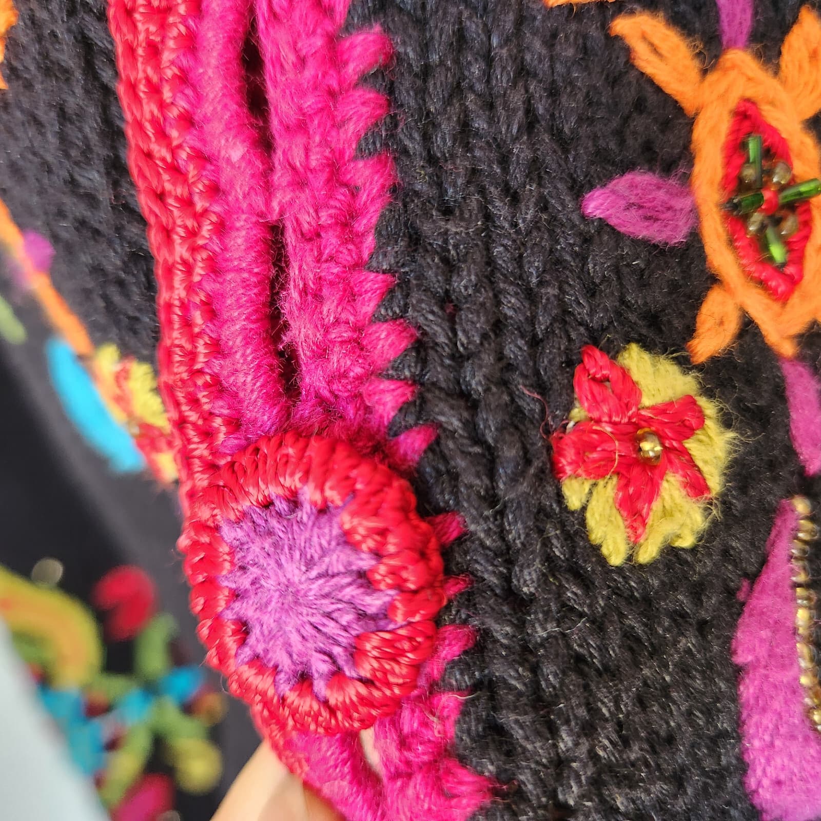 Vintage GANTOS Embroidered Beaded Cardigan Button Multicolor Ramie Blend Women M - Thumbnail 6