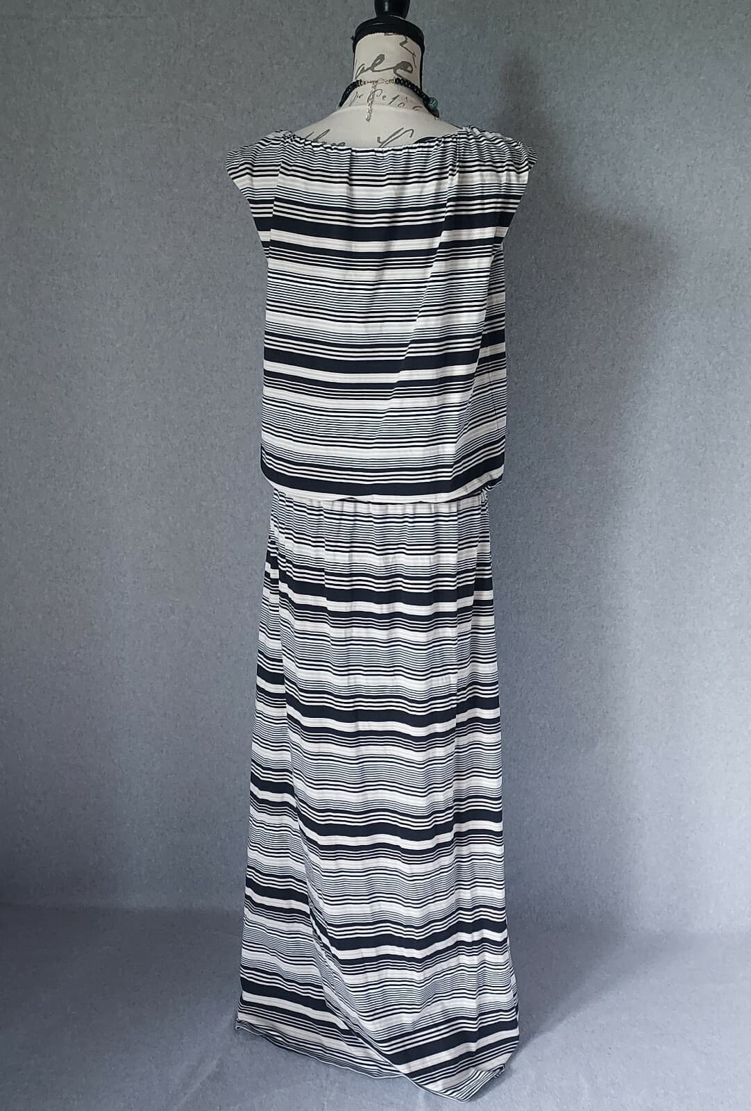 Garnet Hill Santorini Maxi Stripe Dress Sleeveless Elastic Waist Black Ivory XL - Thumbnail 5