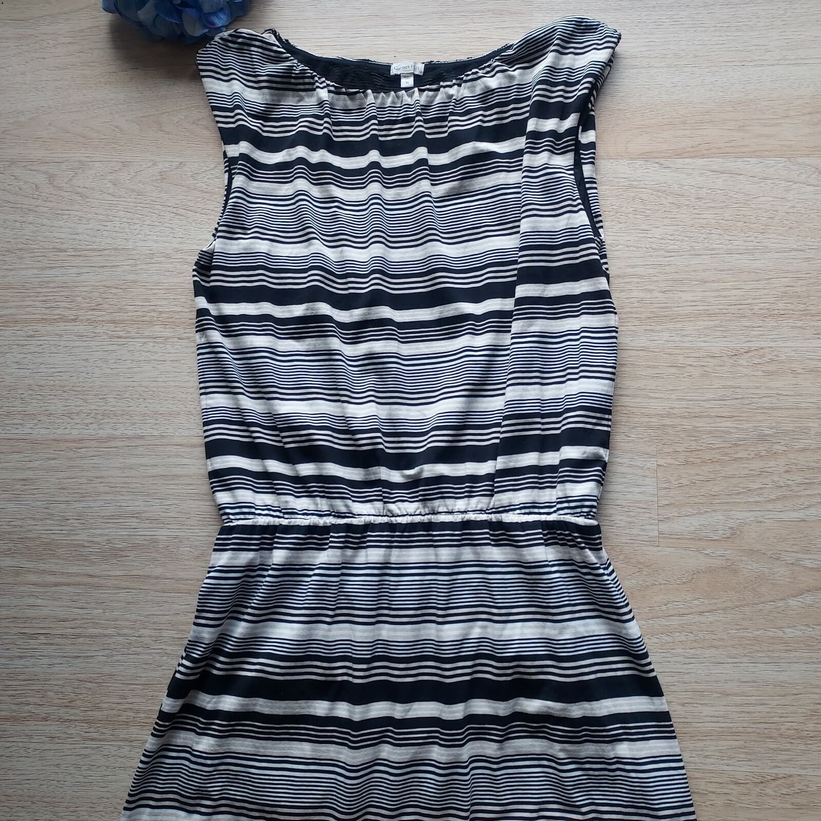 Garnet Hill Santorini Maxi Stripe Dress Sleeveless Elastic Waist Black Ivory XL - Thumbnail 6