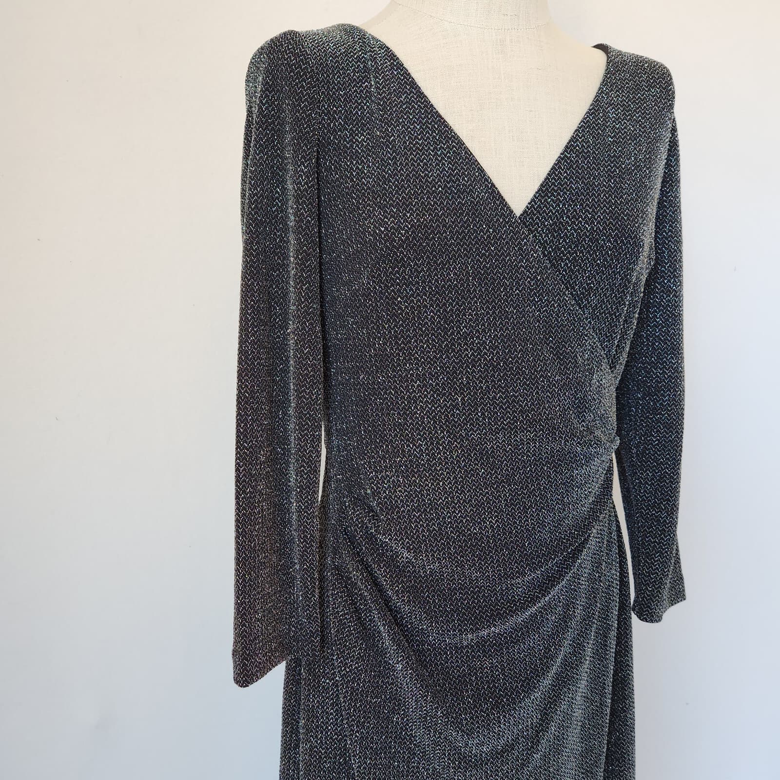 Lauren Ralph Lauren Black Metallic Evening Nightout Midi Dress Ruched Women's 10 - Thumbnail 3