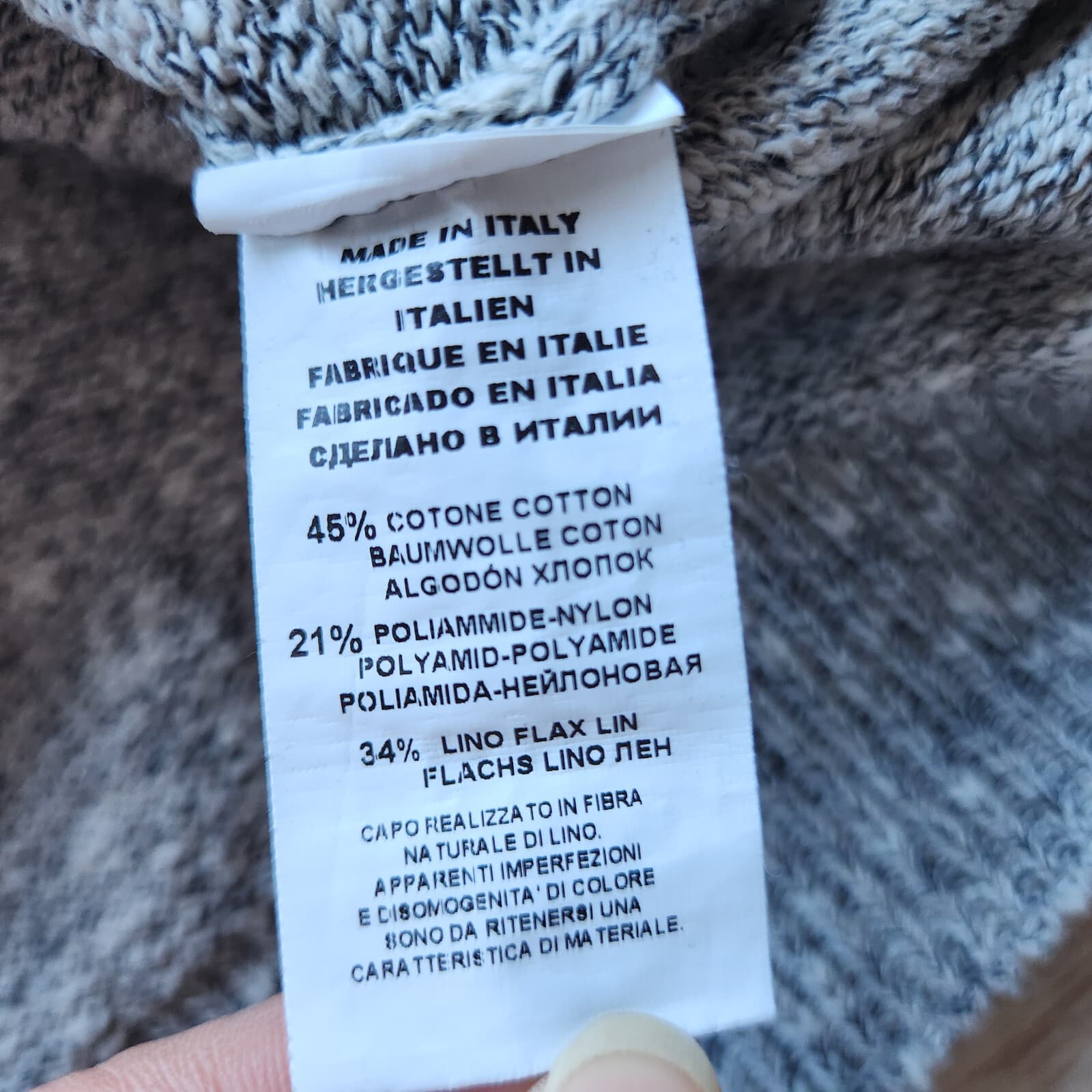 NWoT Gran Sasso Made in Italy V-Neck Sweater Pullover Cotton Linen Grey Sz.48 - Thumbnail 8