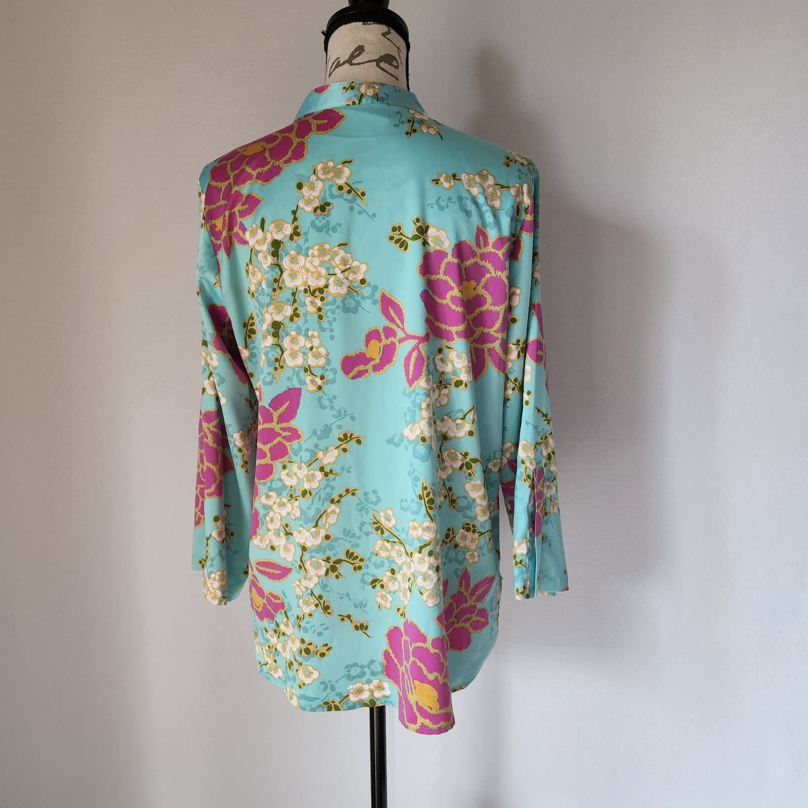 Natori Harumi Satin Pajama-Top Pull-Over Long Sleeve Floral Multicolor Women S - Thumbnail 5