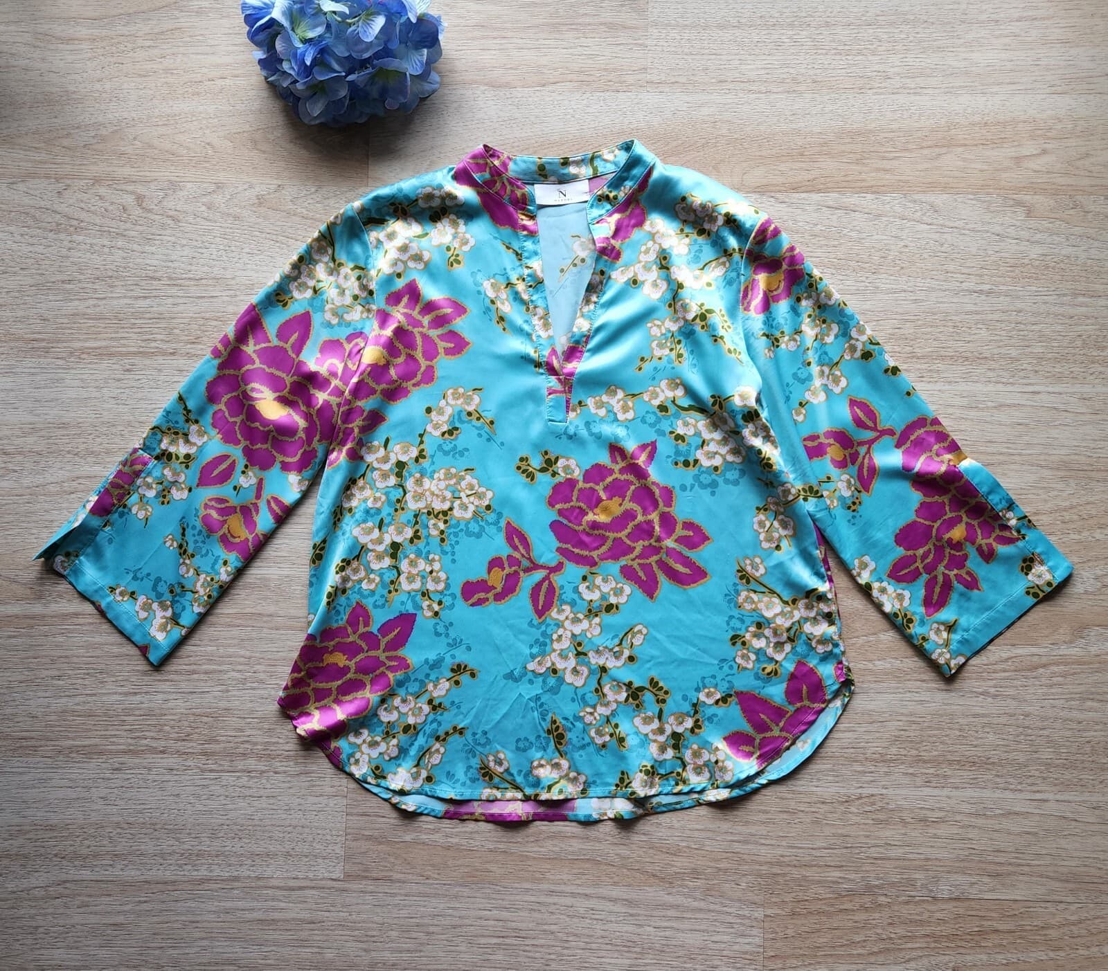 Natori Harumi Satin Pajama-Top Pull-Over Long Sleeve Floral Multicolor Women S - Thumbnail 6