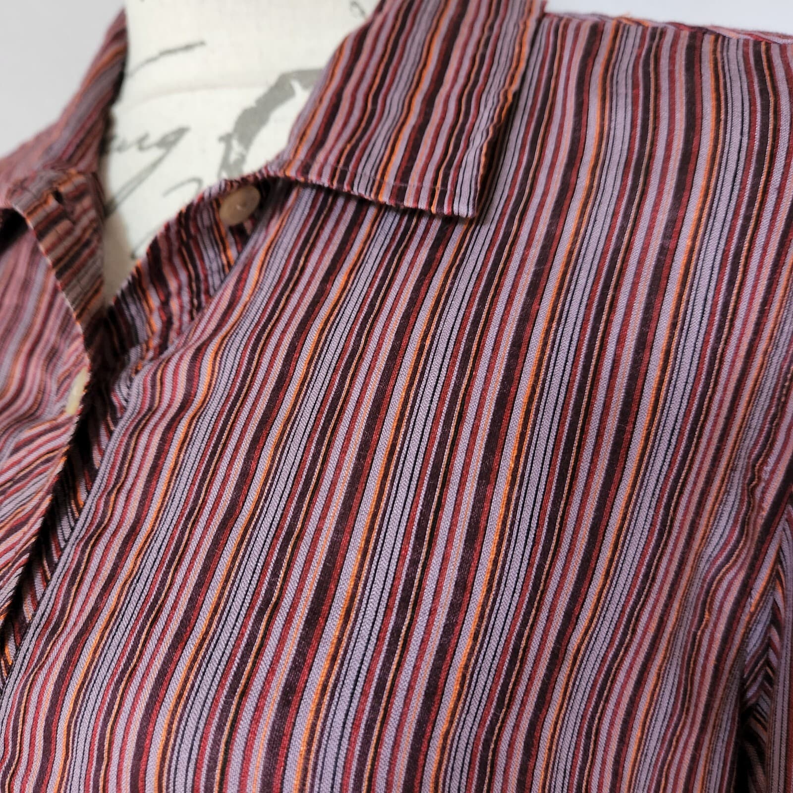 Vintage J.Jill Linen Blend Button-Down Shirt Long Sleeve Multicolor Stripe Sz.M - Thumbnail 2