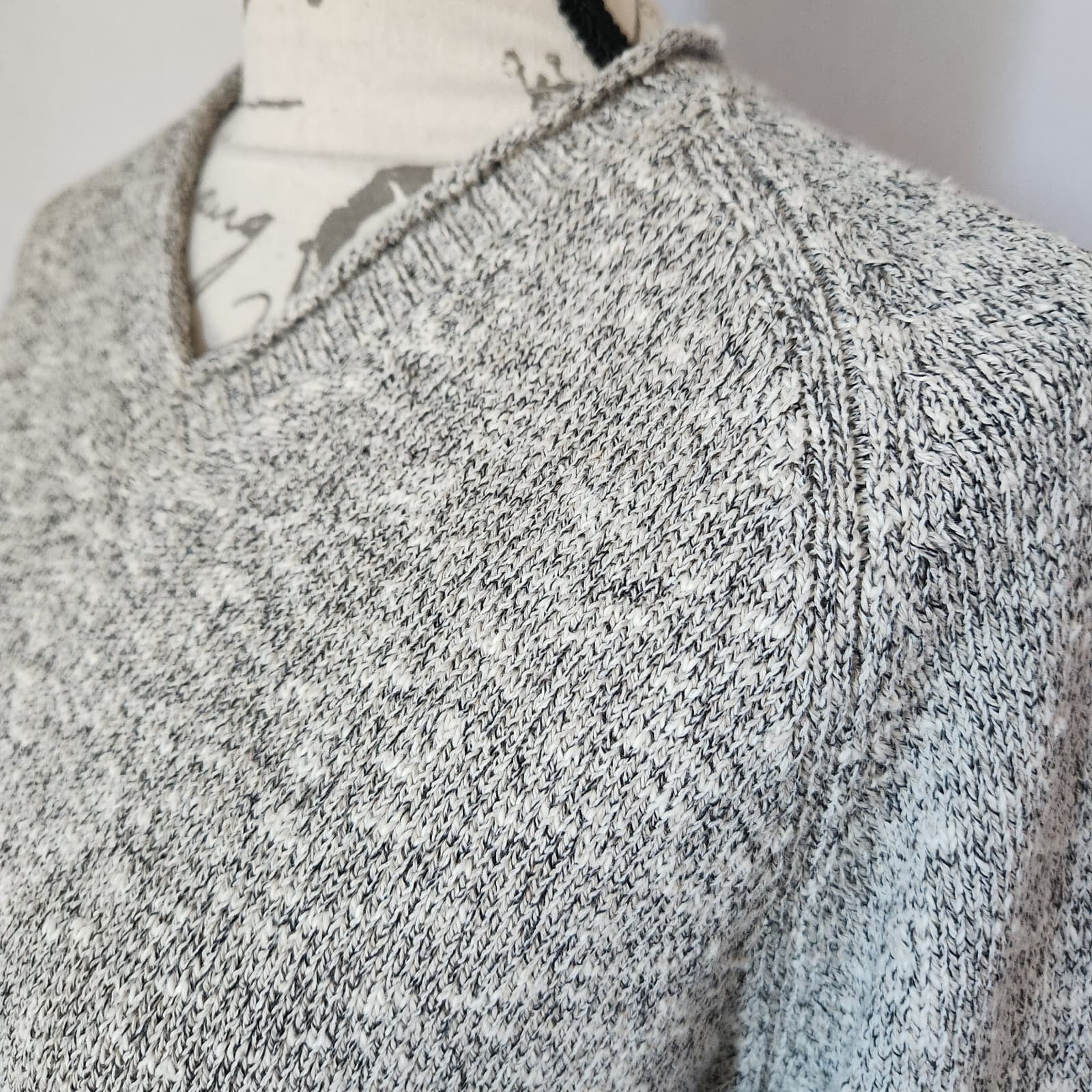 NWoT Gran Sasso Made in Italy V-Neck Sweater Pullover Cotton Linen Grey Sz.48 - Thumbnail 3