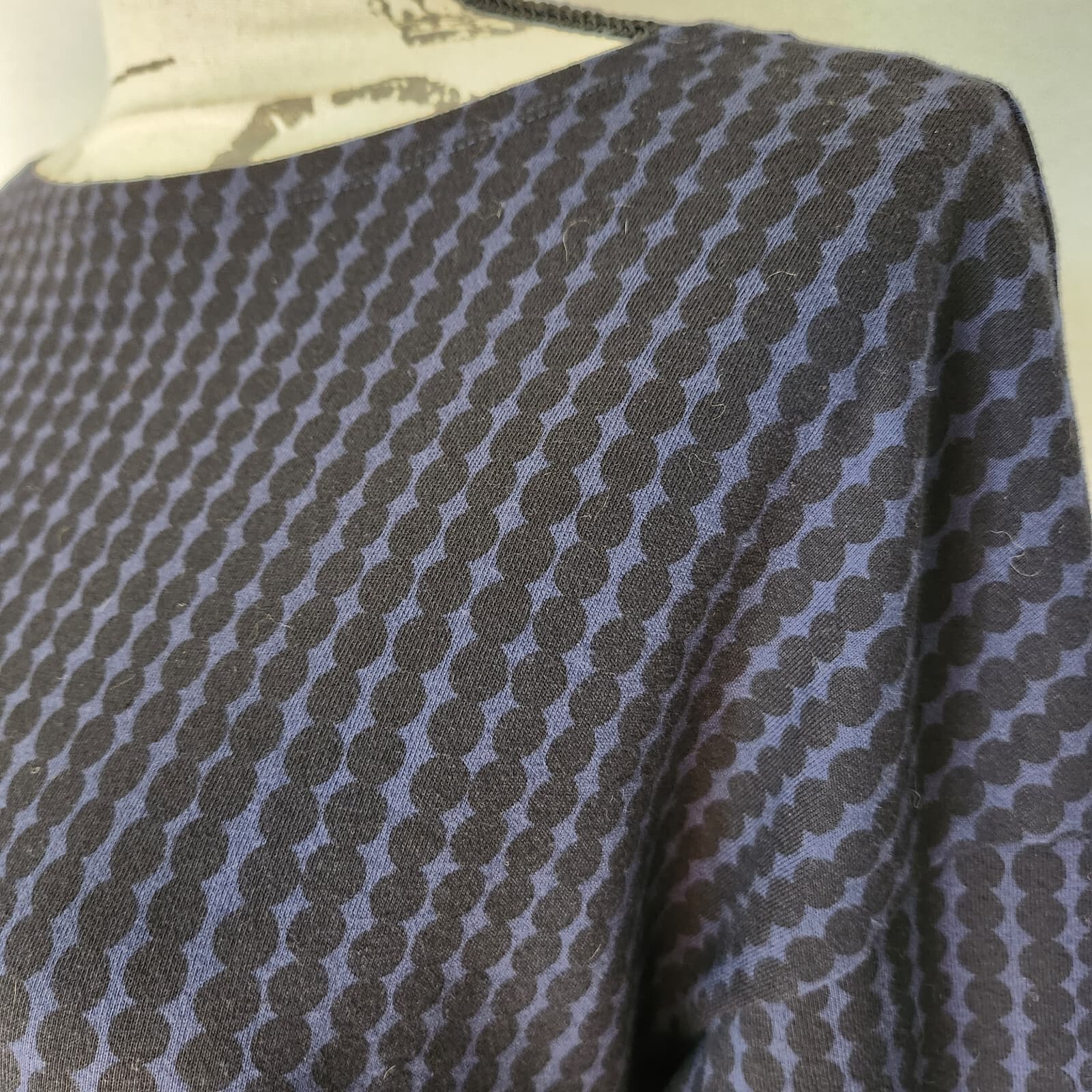Marimekko Uniqlo Tunic Top Boat Neck Long Sleeve Cotton Blue Black Dots Women XS - Thumbnail 4