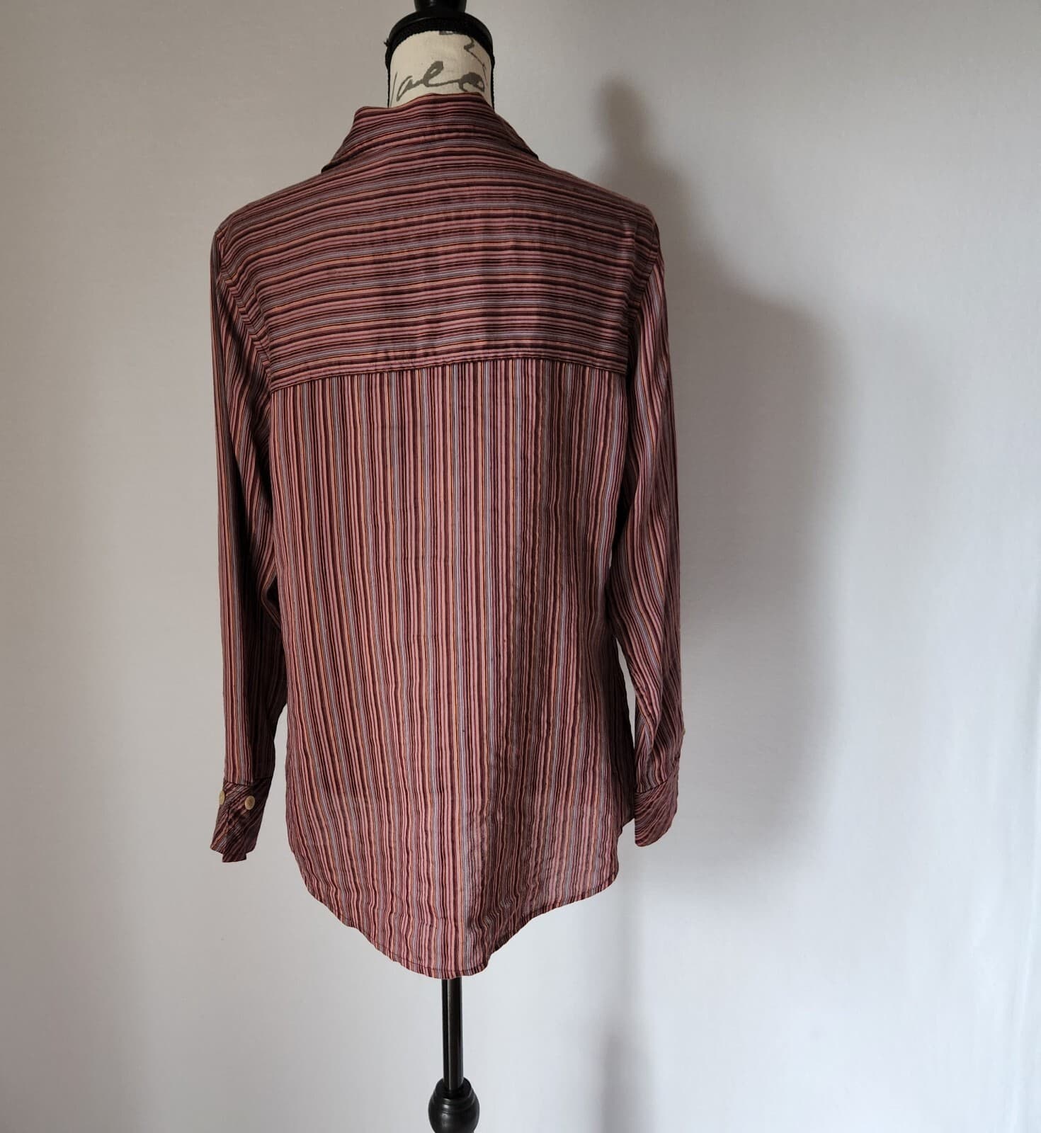 Vintage J.Jill Linen Blend Button-Down Shirt Long Sleeve Multicolor Stripe Sz.M - Thumbnail 4
