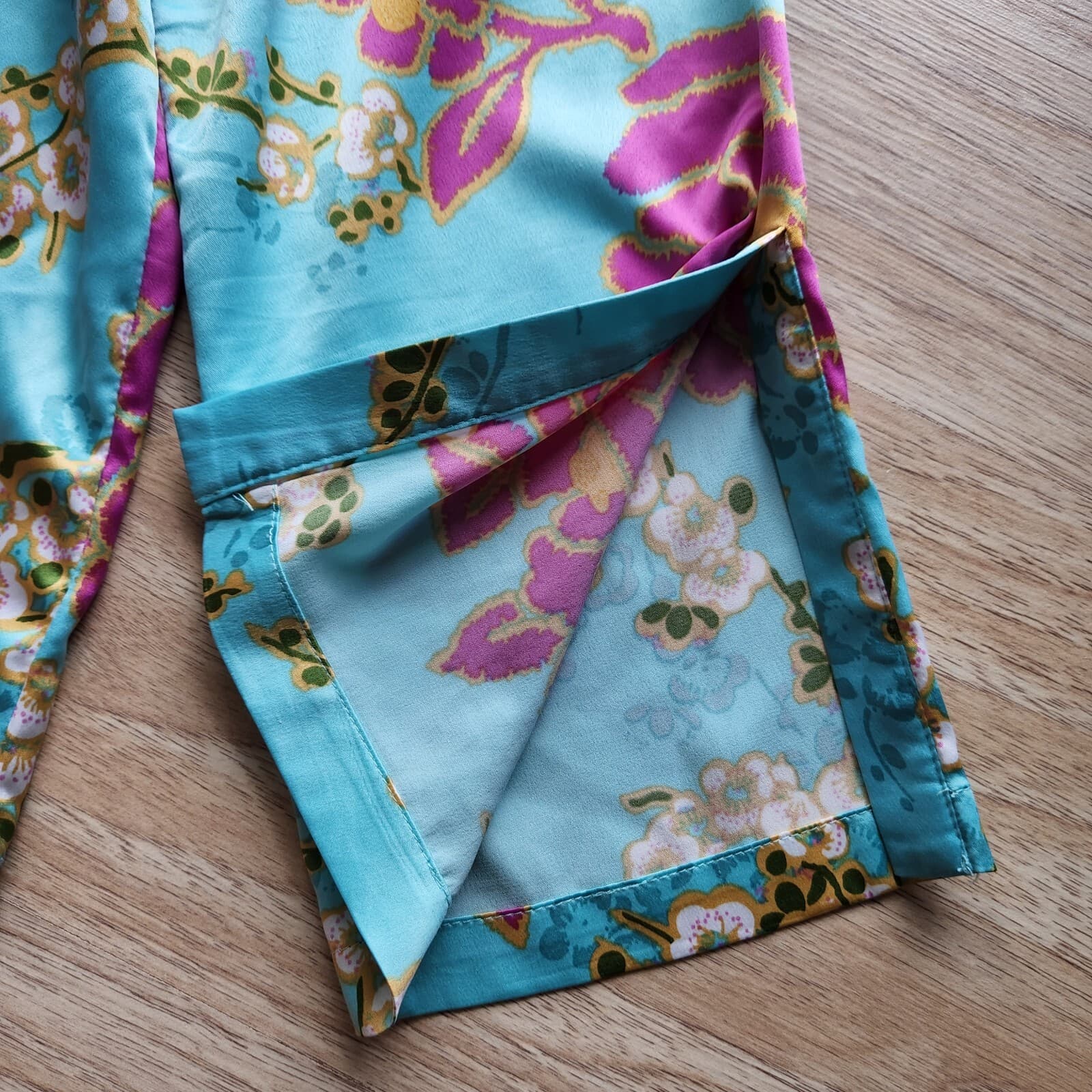 Natori Harumi Satin Pajama-Top Pull-Over Long Sleeve Floral Multicolor Women S - Thumbnail 7
