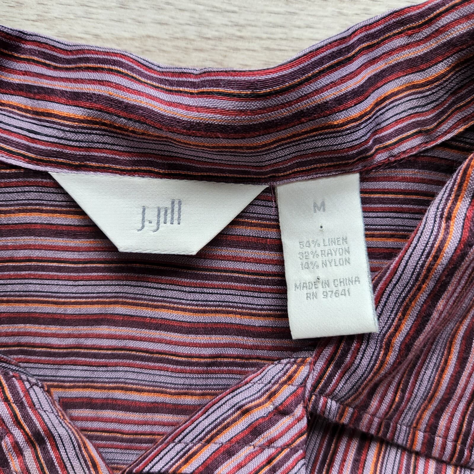 Vintage J.Jill Linen Blend Button-Down Shirt Long Sleeve Multicolor Stripe Sz.M - Thumbnail 6