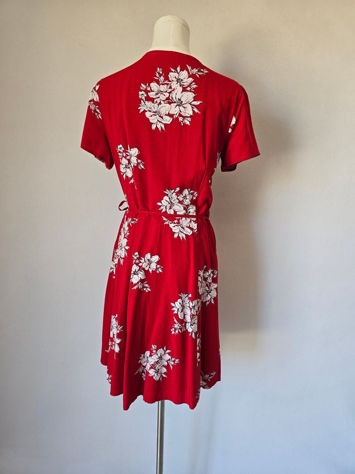Abercrombie & Fitch Floral Mini Wrap Dress Short Sleeve Viscose Red Women's ST - Thumbnail 4
