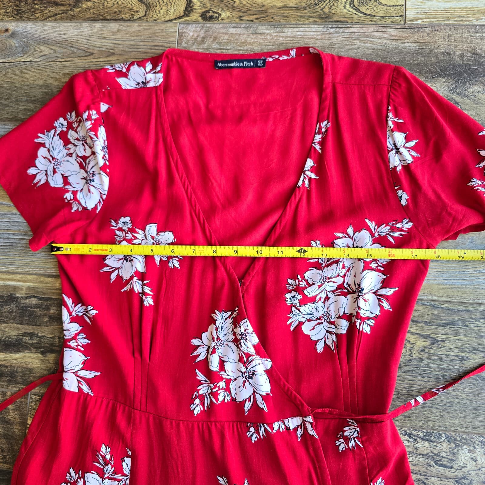 Abercrombie & Fitch Floral Mini Wrap Dress Short Sleeve Viscose Red Women's ST - Thumbnail 8