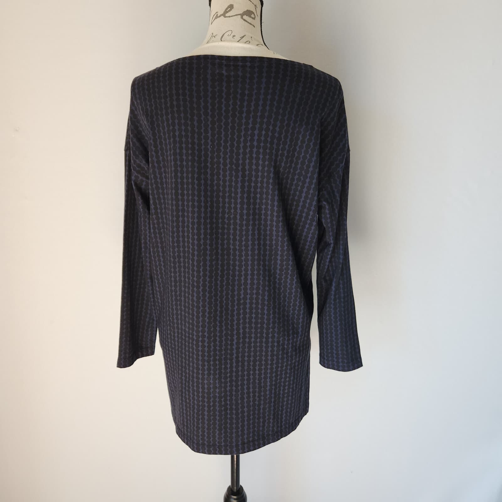 Marimekko Uniqlo Tunic Top Boat Neck Long Sleeve Cotton Blue Black Dots Women XS - Thumbnail 5