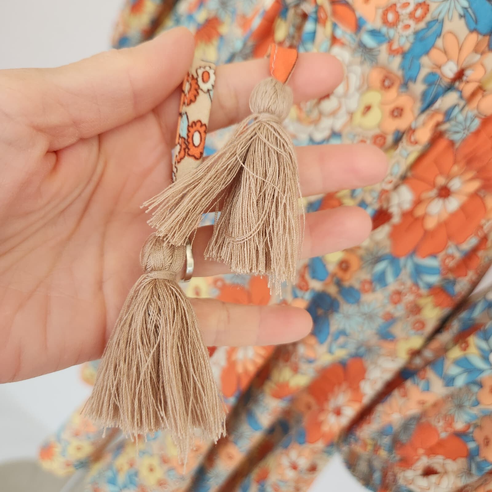 NWoT Aakaa Groovy Floral Mini Dress Long Balloon Sleeve Tie-Belted Multicolor S - Thumbnail 4