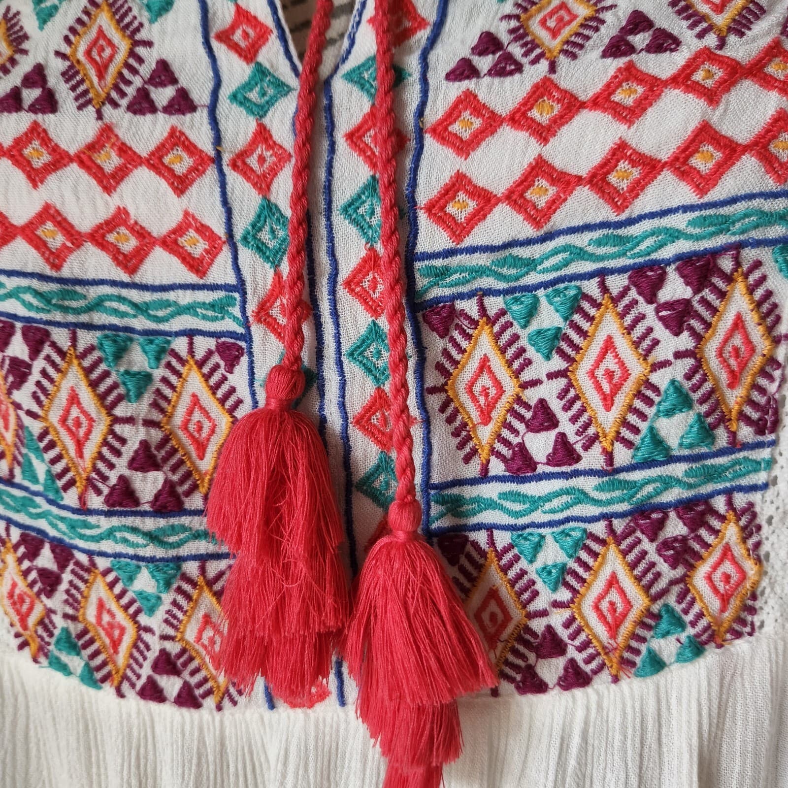Sundance Journey Delight Embroidered Boho Top Sleeveless White XS (Bust 40") - Thumbnail 5
